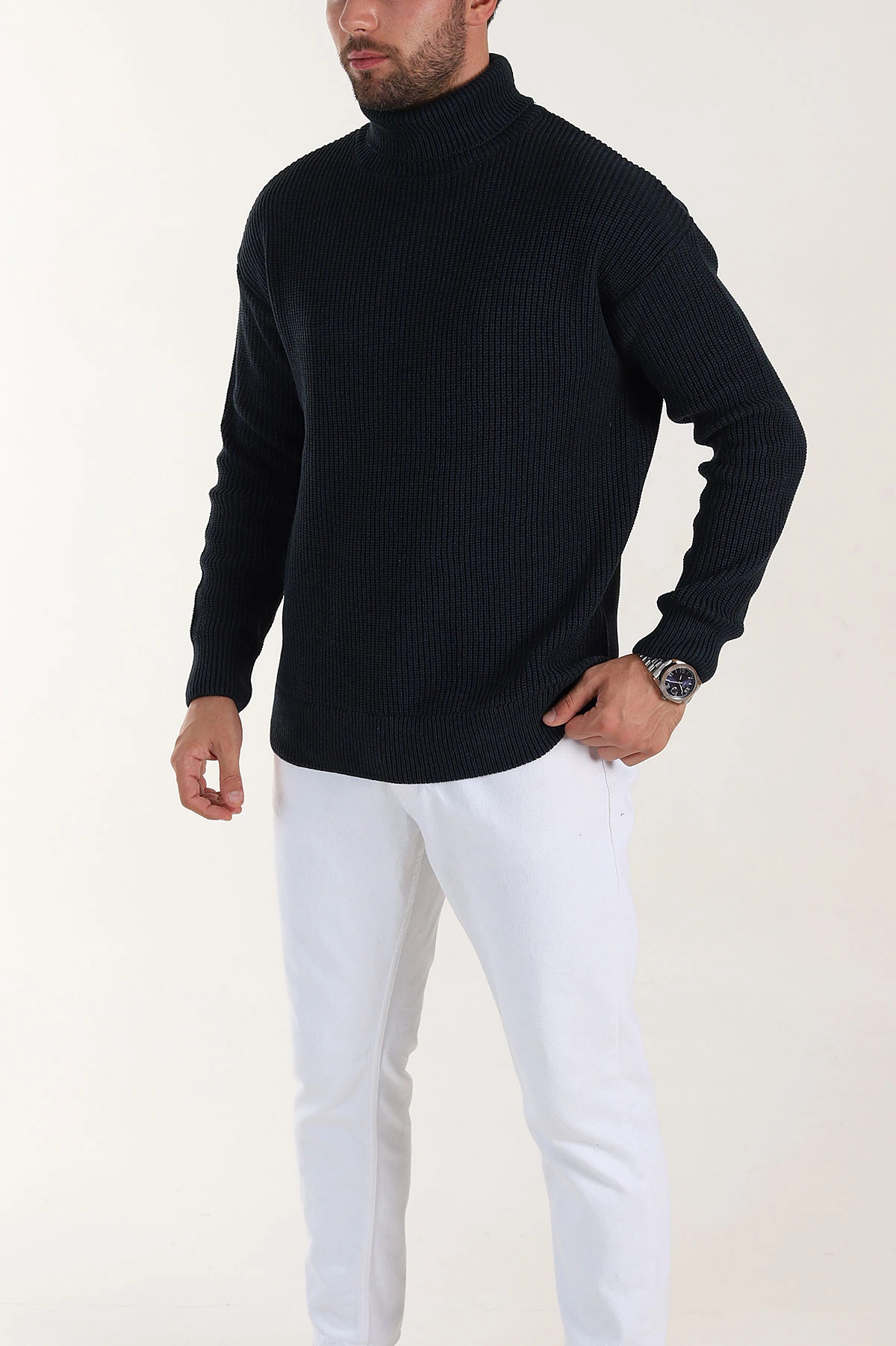 Lacivert Relaxed Fit Balıkçı Yaka Erkek Triko Kazak 397755
