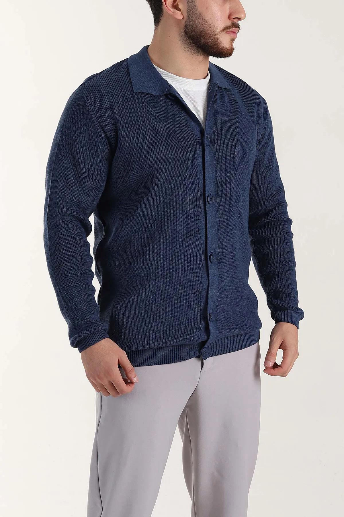 Lacivert Relaxed Fit Bambu Erkek Triko Hırka 400158