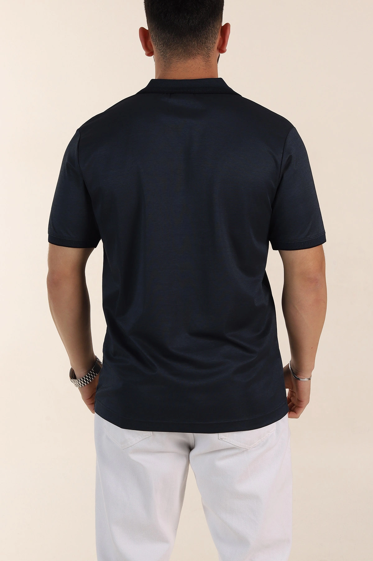 Lacivert Relaxed Fit Basic Fermuarlı Polo Yaka Erkek Tişört 359133