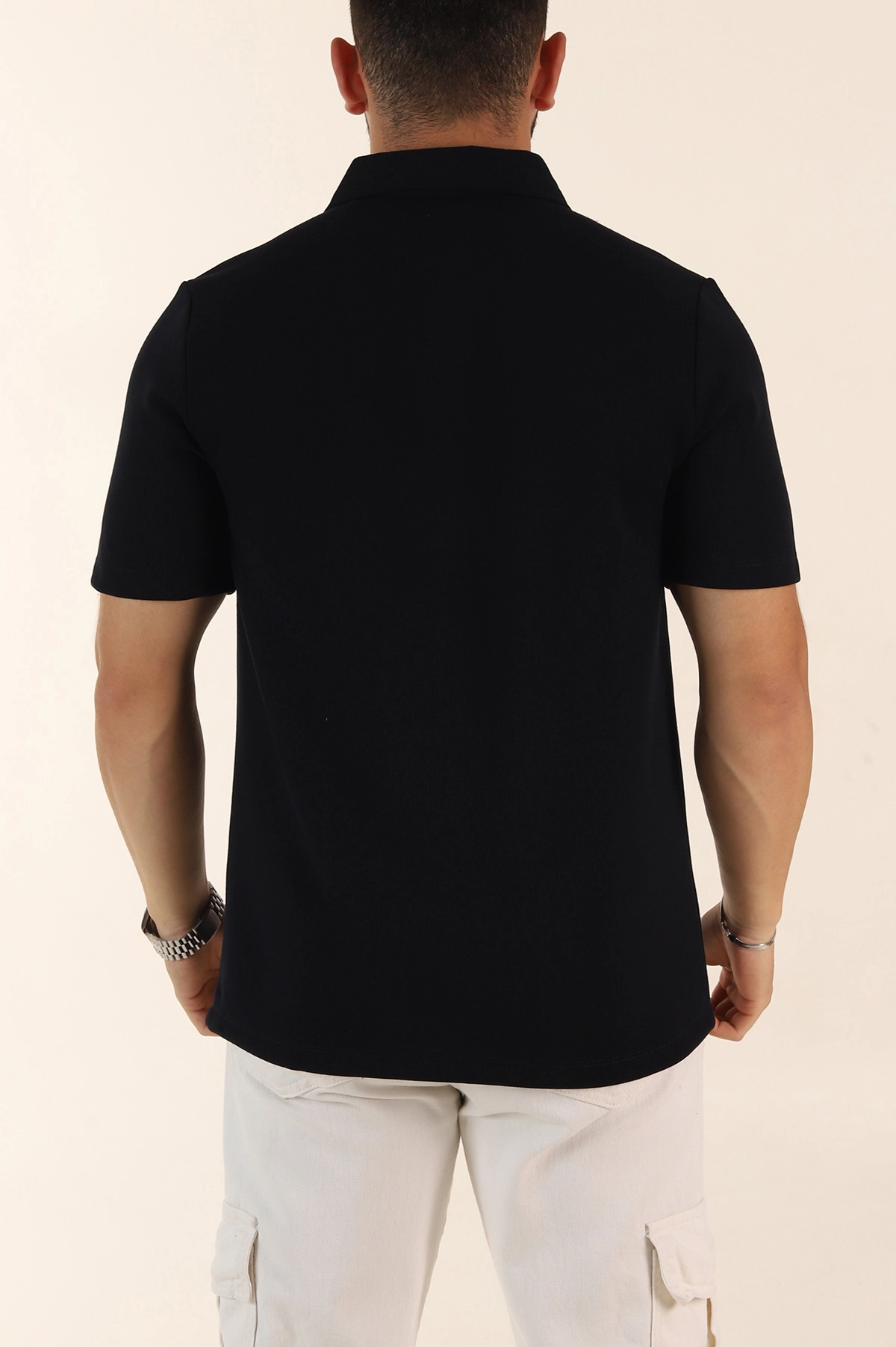 Lacivert Relaxed Fit Çelik Örme Polo Yaka Erkek Tişört 368875