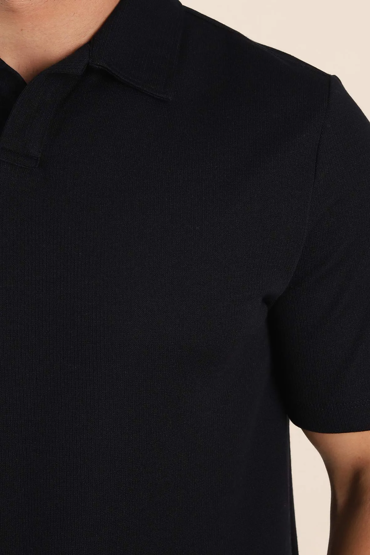 Lacivert Relaxed Fit Çelik Örme Polo Yaka Erkek Tişört 368875