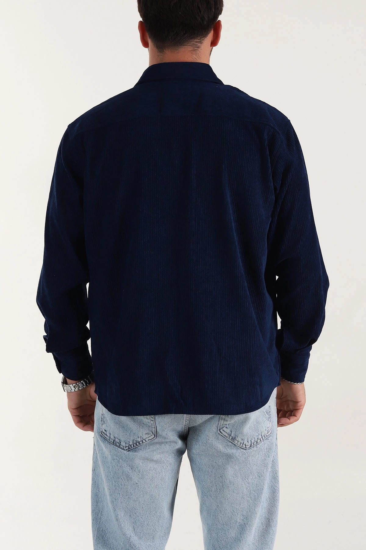 Lacivert Relaxed Fit Cep Detaylı Kalın Fitilli Kadife Erkek Gömlek 397930