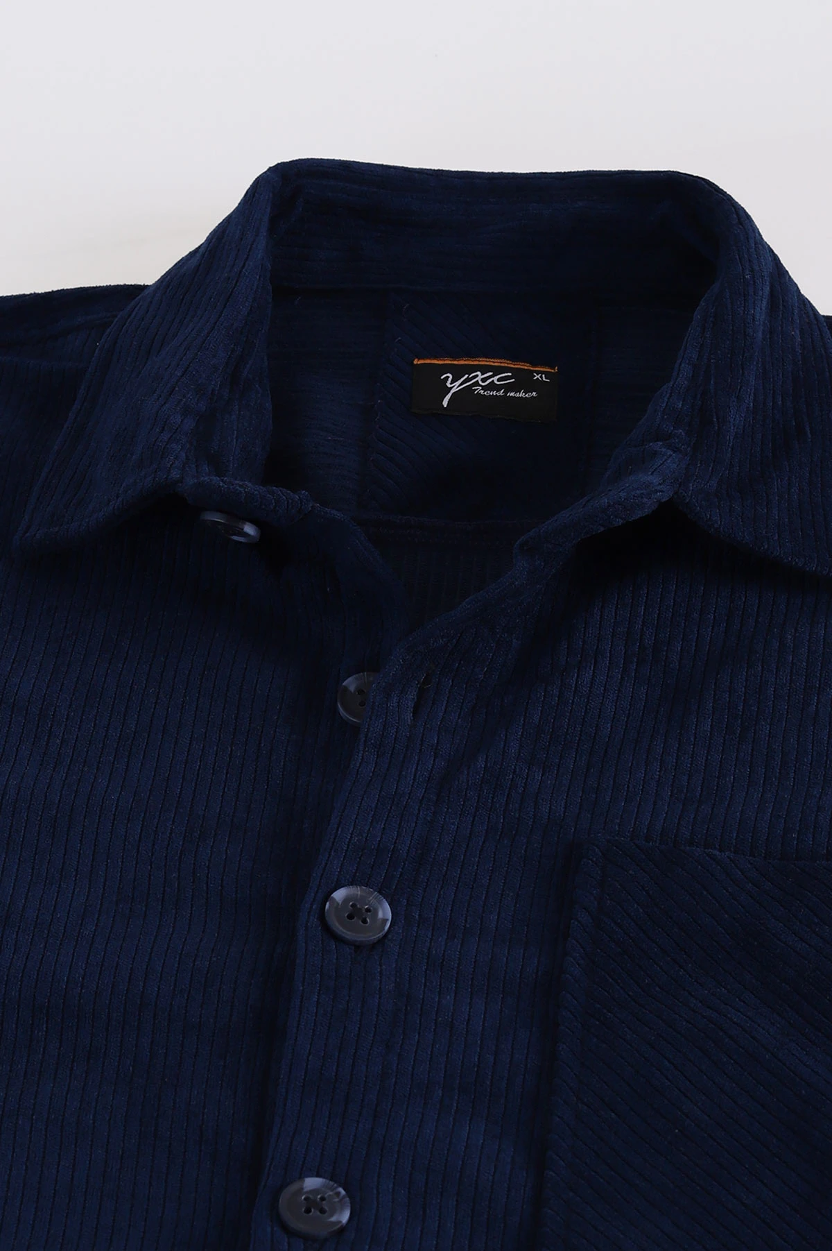 Lacivert Relaxed Fit Cep Detaylı Kalın Fitilli Kadife Erkek Gömlek 397930