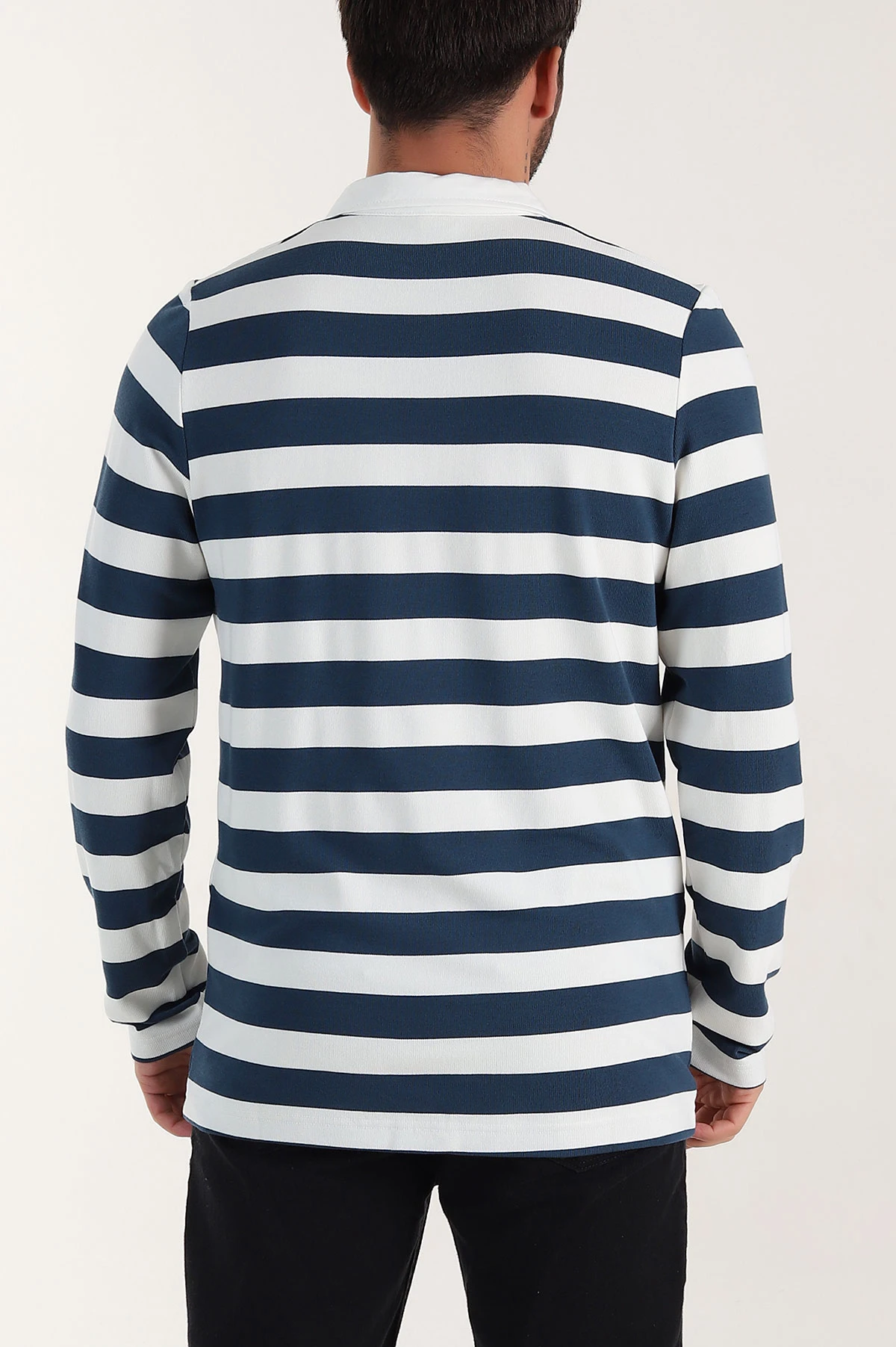 Lacivert Relaxed Fit Çizgili Jakarlı Kumaş Erkek Triko Sweatshirt 399591
