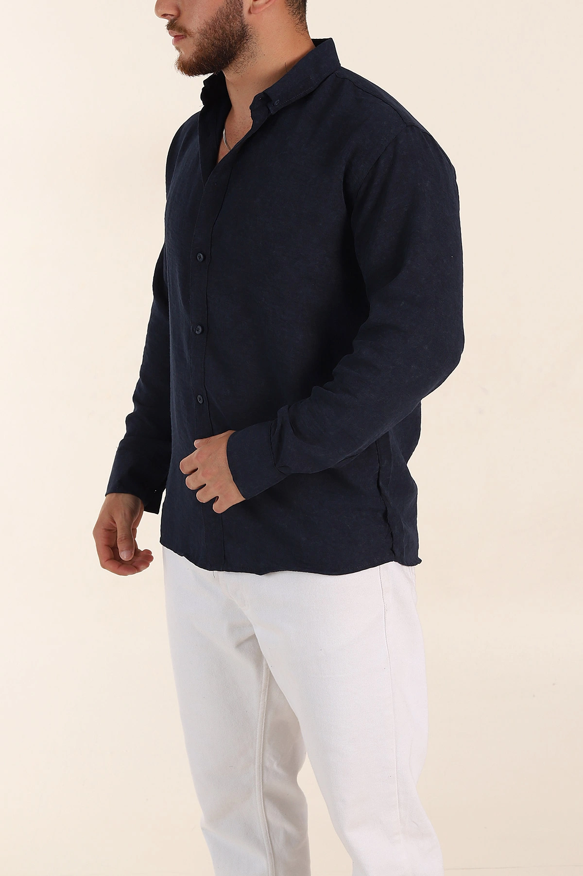 Lacivert Relaxed Fit Desenli Uzun Kollu Erkek Gömlek 369755