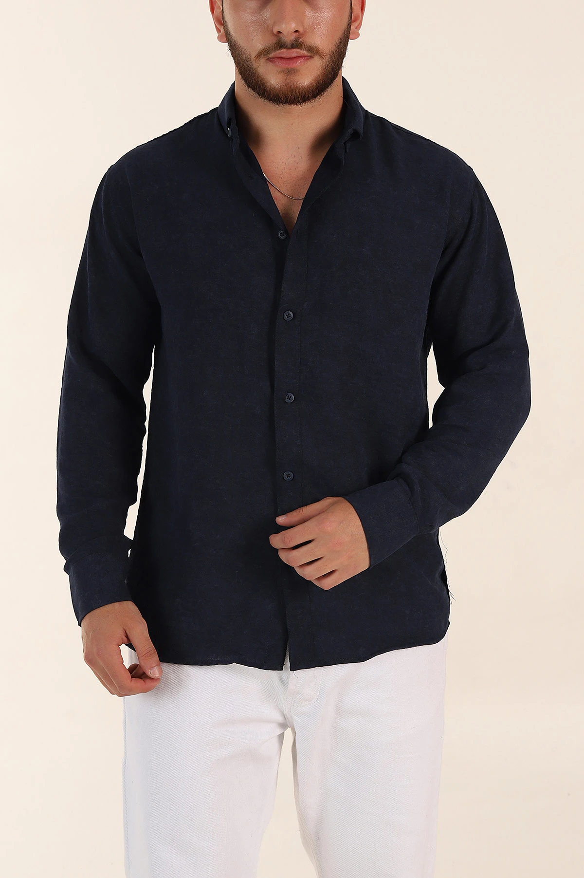 Lacivert Relaxed Fit Desenli Uzun Kollu Erkek Gömlek 369755