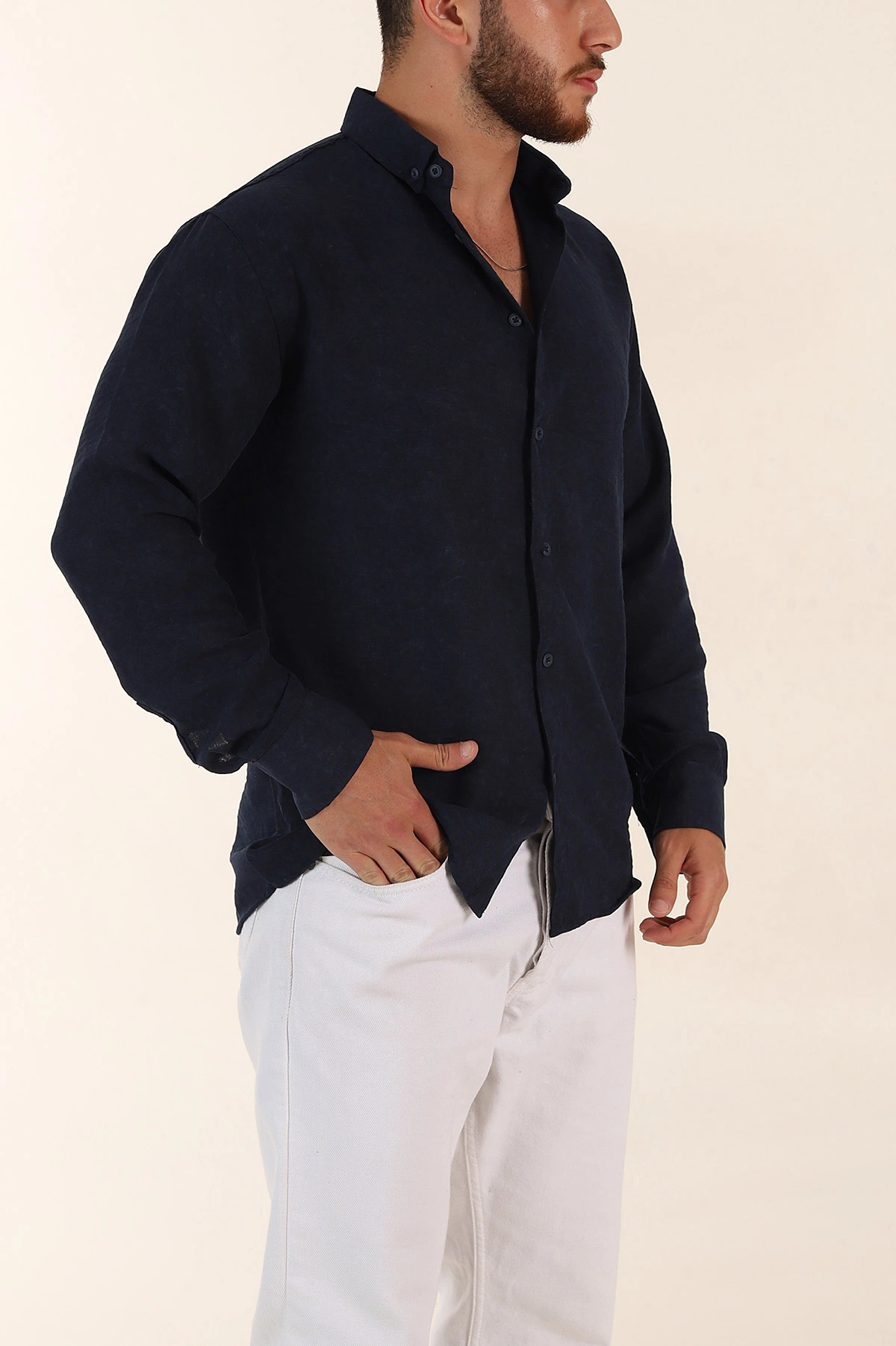 Lacivert Relaxed Fit Desenli Uzun Kollu Erkek Gömlek 369755