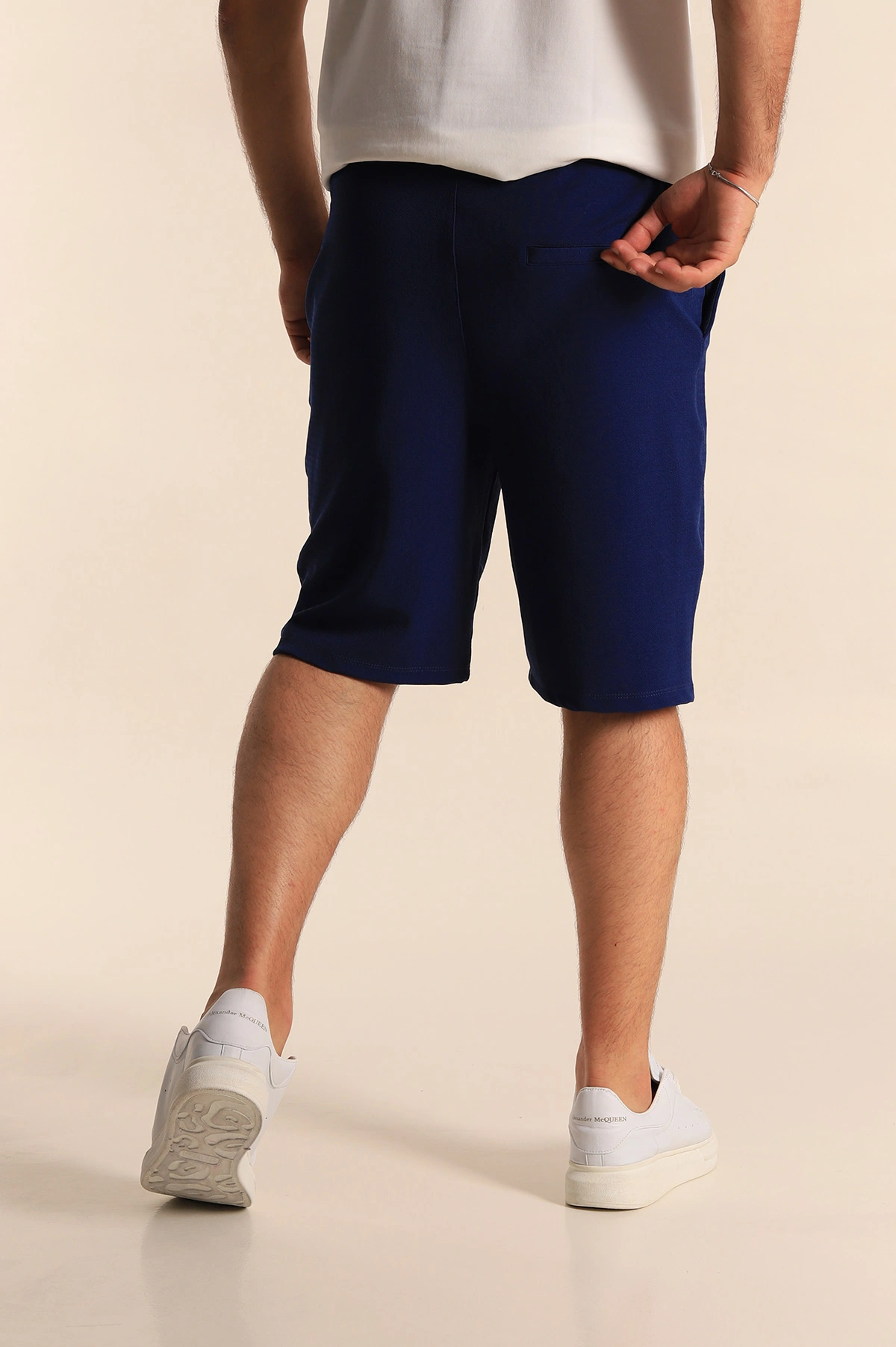 Lacivert Relaxed Fit Dokulu Belden Bağlamalı Erkek Şort 278907