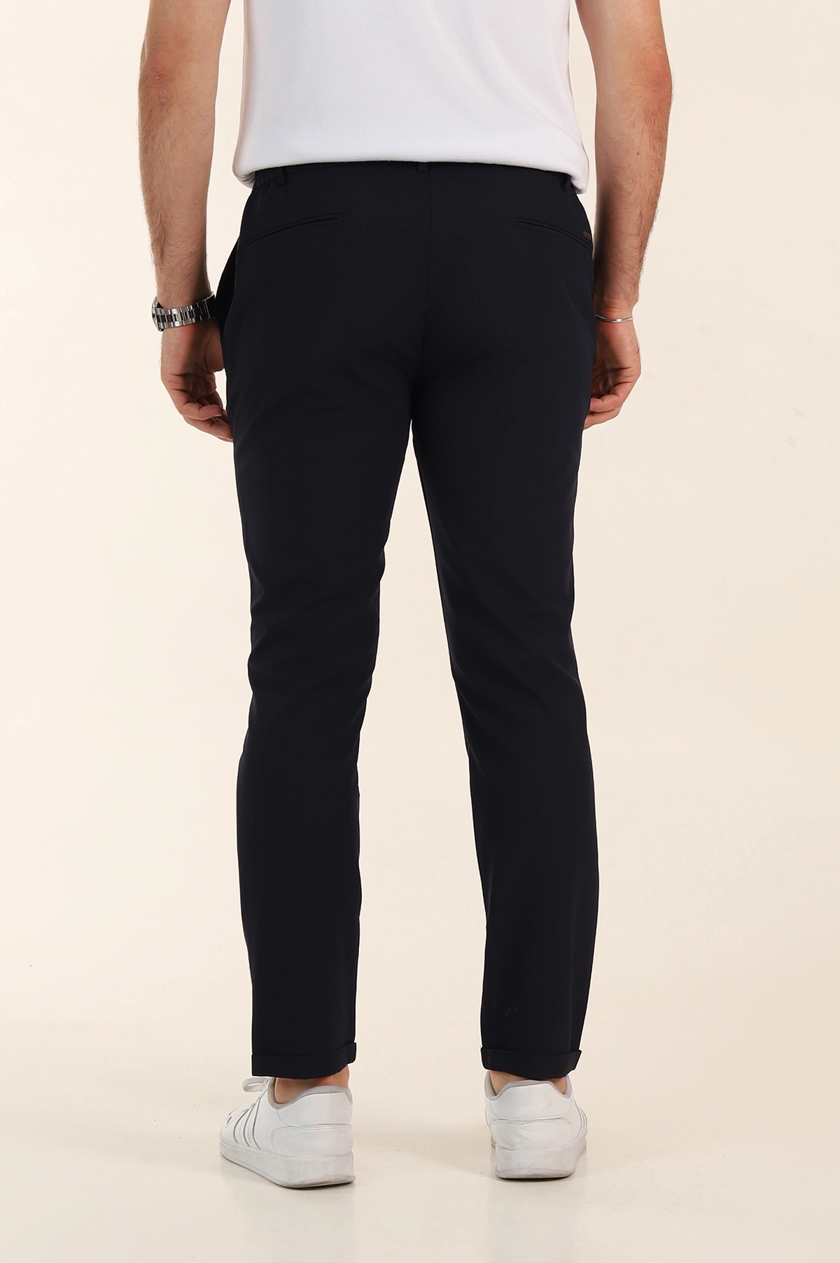 Lacivert Relaxed Fit Duble Kumaş Bel Lastikli Duble Paça Erkek Pantolon 362588