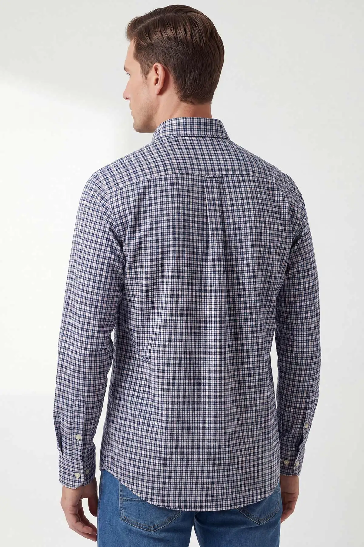 Lacivert Relaxed Fit Ekose Desen Erkek Gömlek 435792
