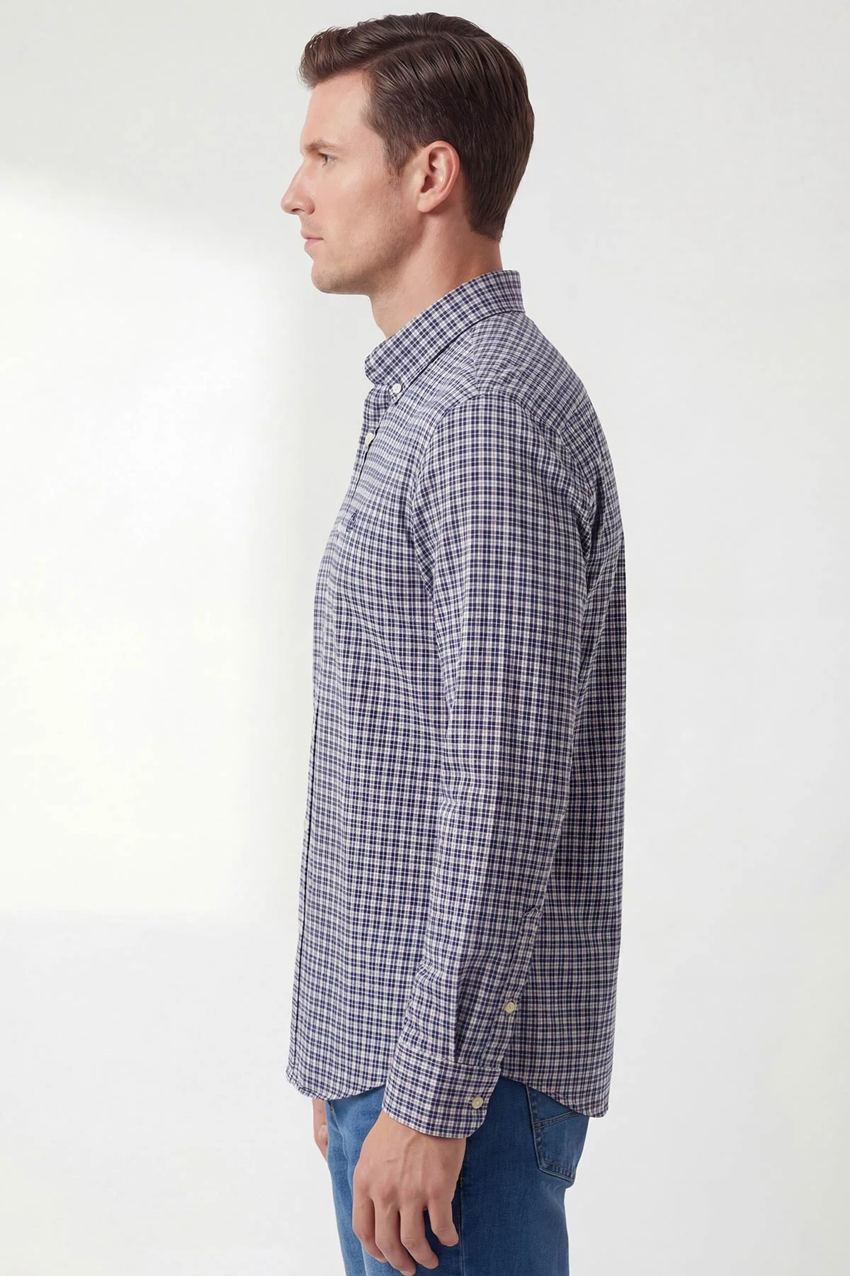 Lacivert Relaxed Fit Ekose Desen Erkek Gömlek 435792