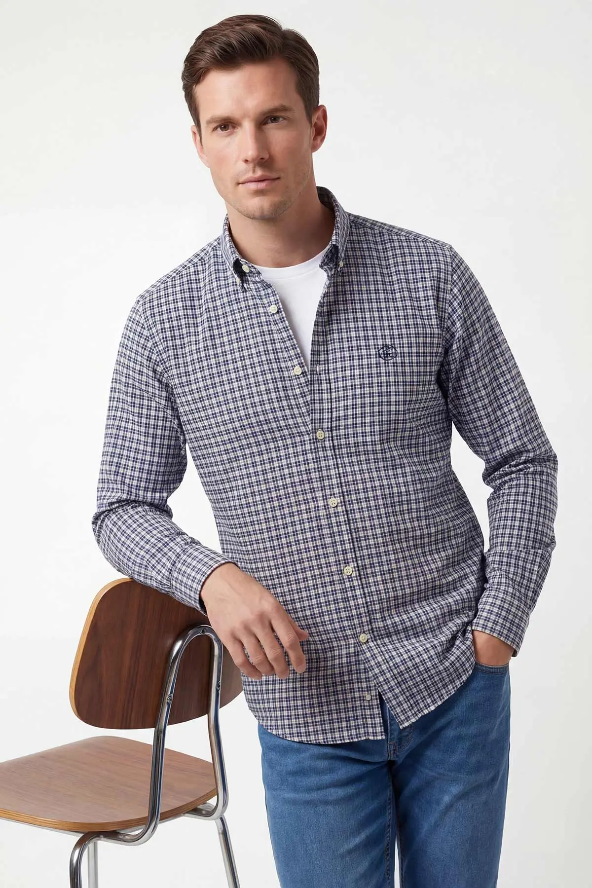 Lacivert Relaxed Fit Ekose Desen Erkek Gömlek 435792