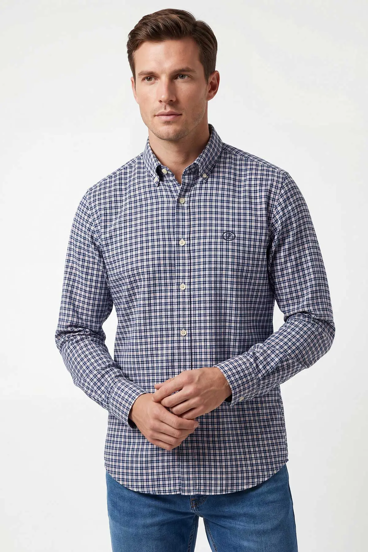 Lacivert Relaxed Fit Ekose Desen Erkek Gömlek 435792