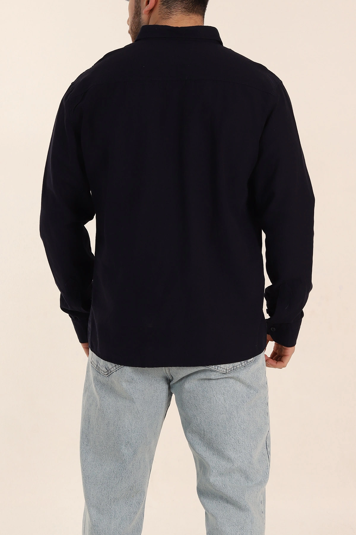 Lacivert Relaxed Fit Gabardin Çift Cep Detaylı Ata Yaka Erkek Gömlek 339104