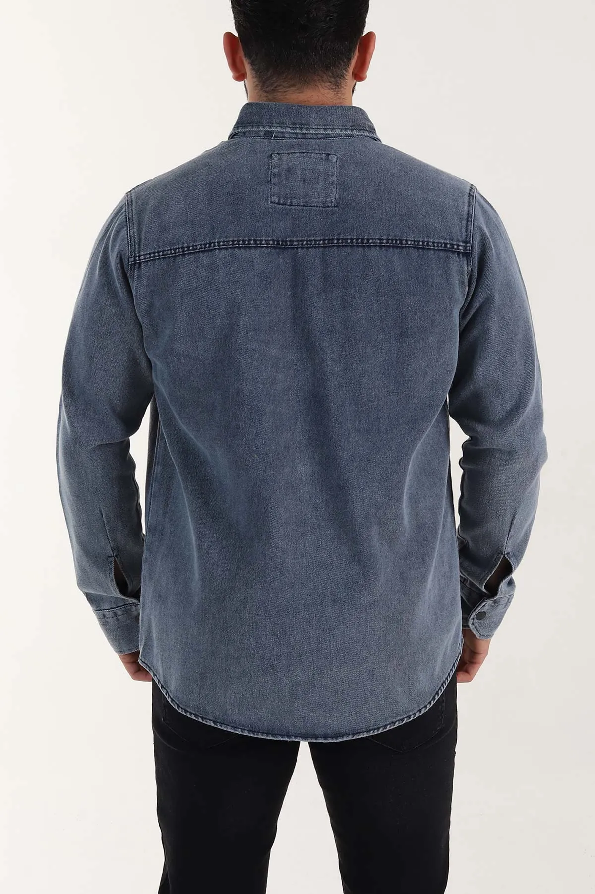 Lacivert Relaxed Fit Gabardin Çift Cepli Yıkamalı  Erkek Gömlek 397972
