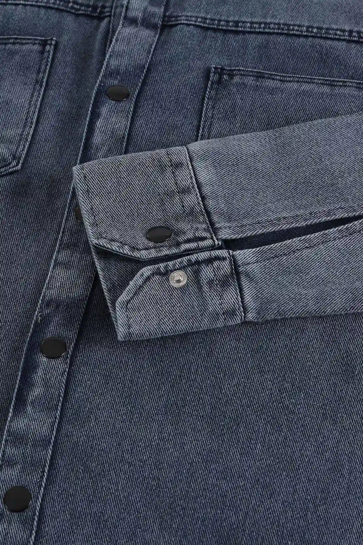 Lacivert Relaxed Fit Gabardin Çift Cepli Yıkamalı  Erkek Gömlek 397972