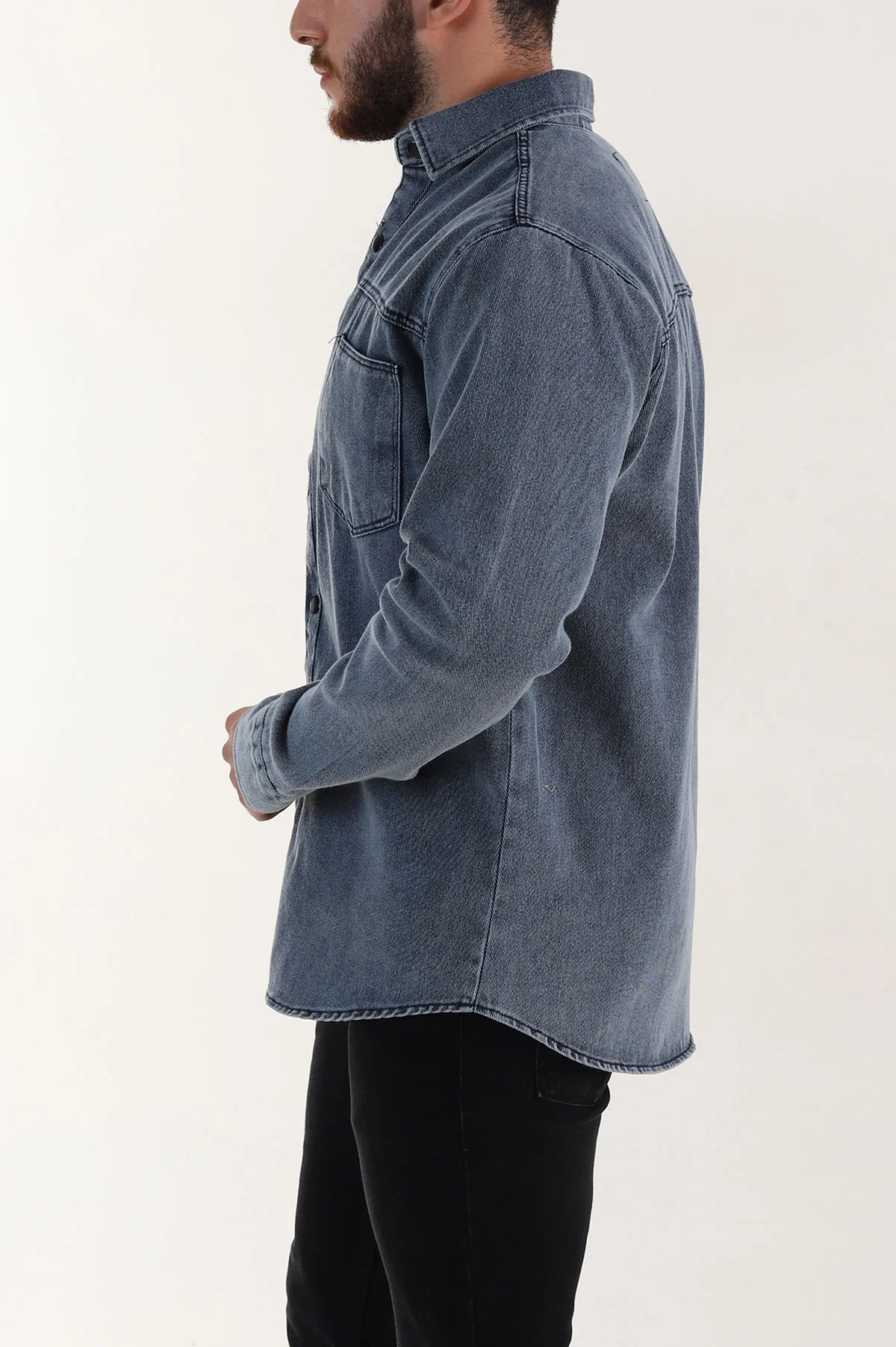 Lacivert Relaxed Fit Gabardin Çift Cepli Yıkamalı  Erkek Gömlek 397972