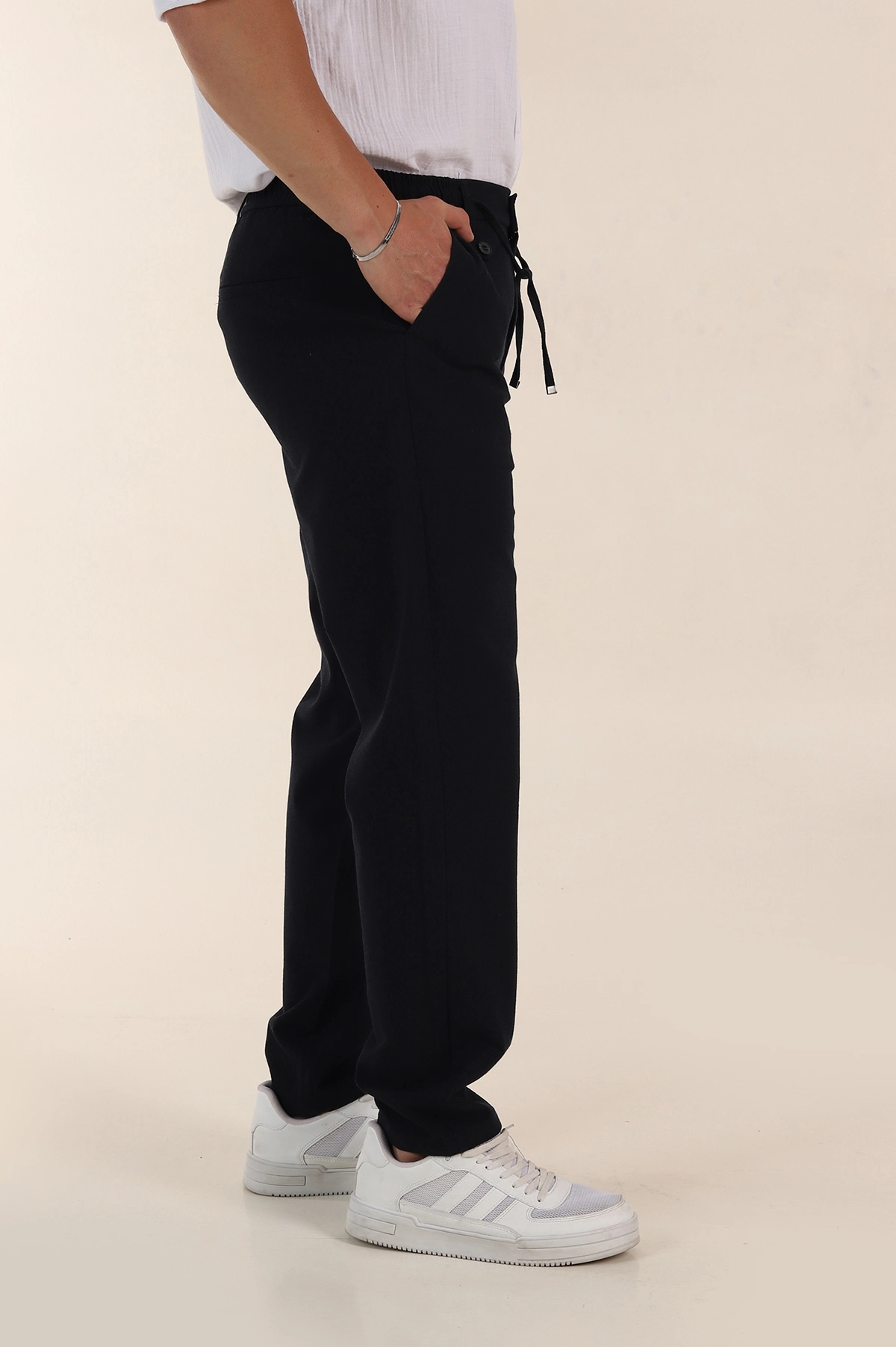 Lacivert Relaxed Fit Gofre Kumaş Bel Arkası Lastikli Erkek Pantolon 362584