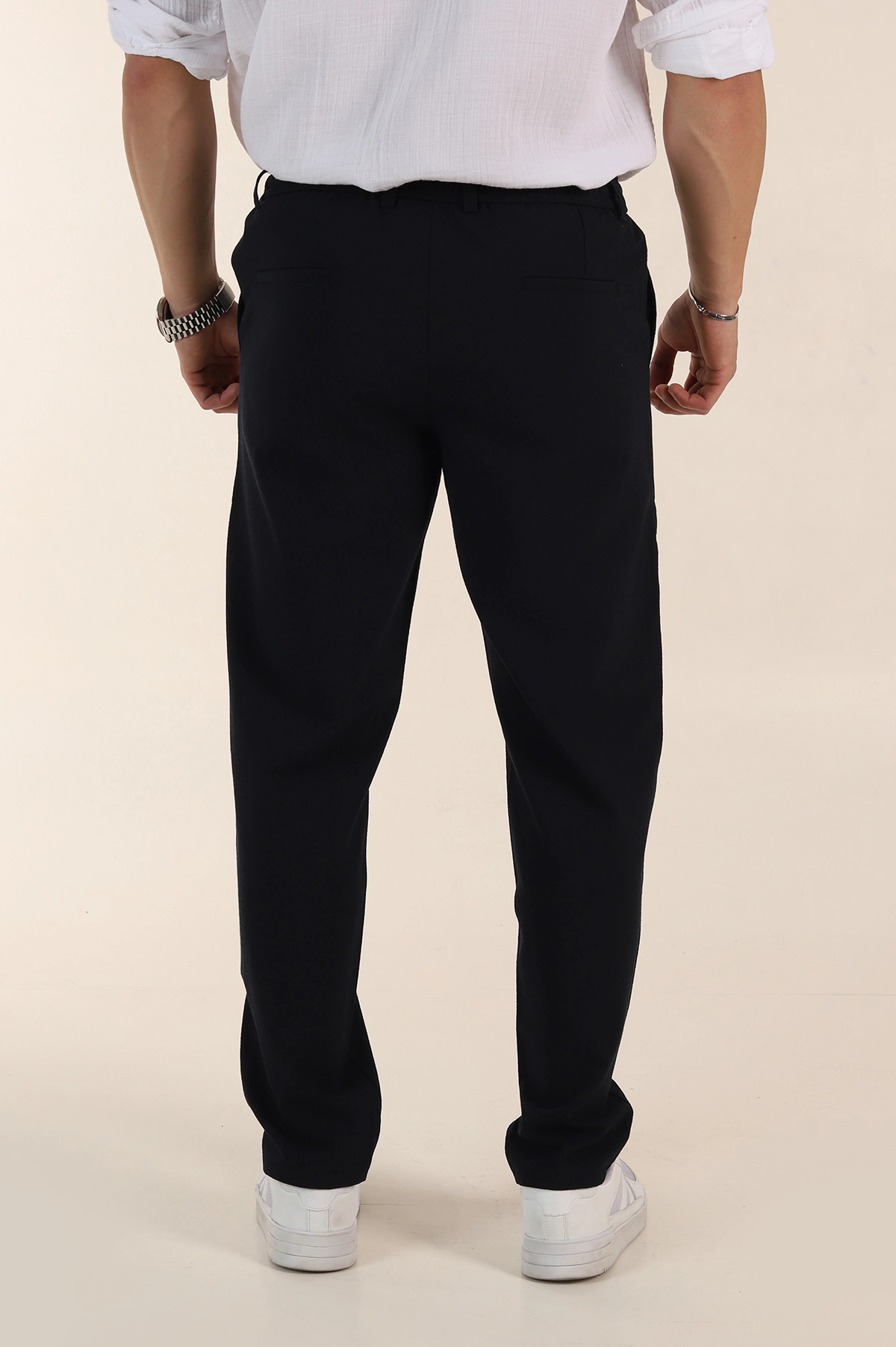 Lacivert Relaxed Fit Gofre Kumaş Bel Arkası Lastikli Erkek Pantolon 362584