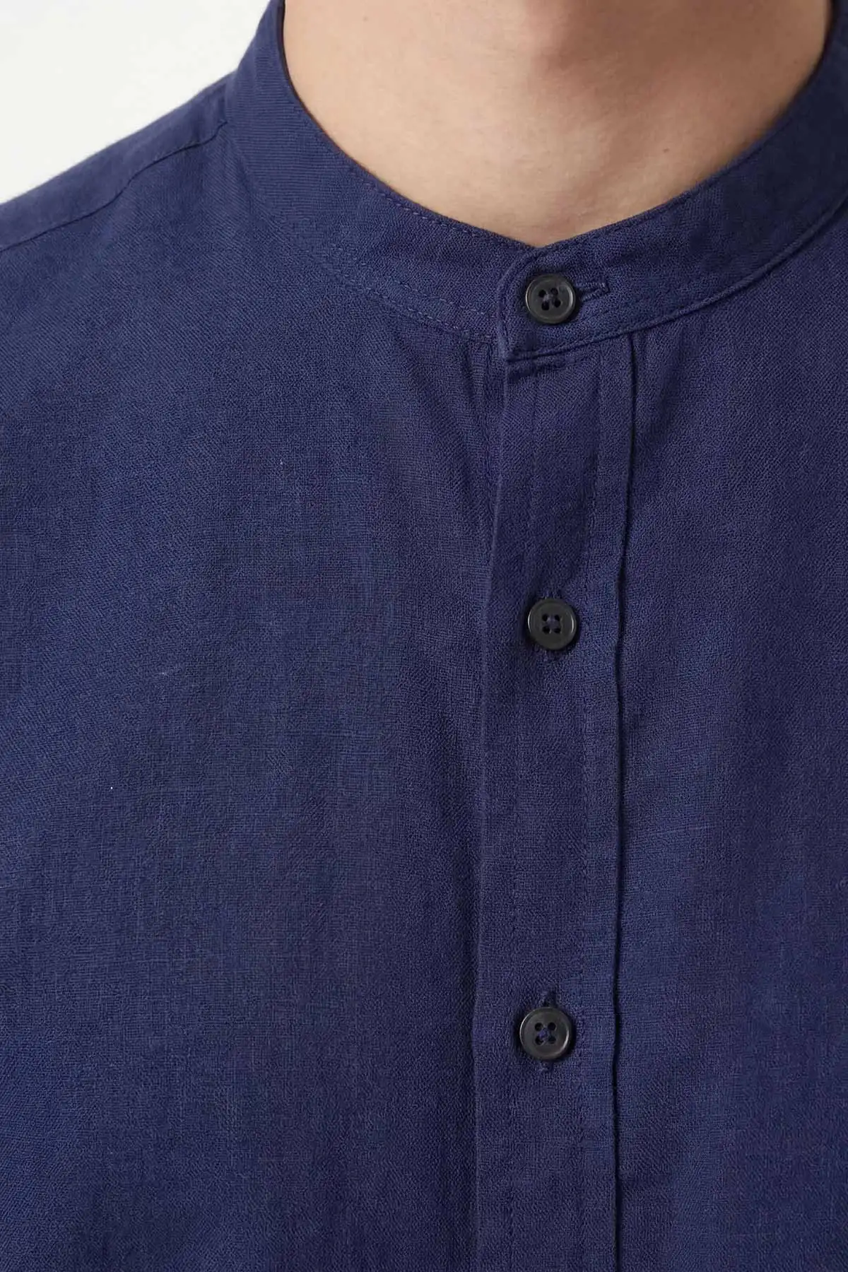 Lacivert Relaxed Fit Hakim Yaka Uzun Kollu Erkek Gömlek 445646