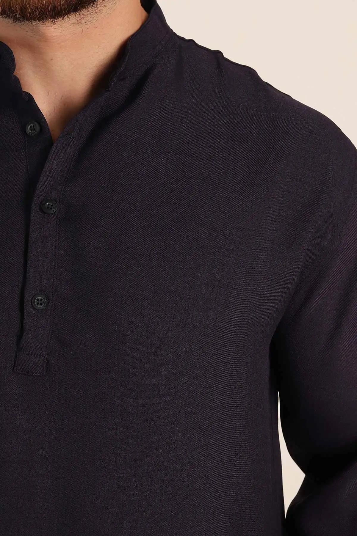 Lacivert Relaxed Fit Hakim Yaka Yarım Düğmeli Erkek Gömlek 369852