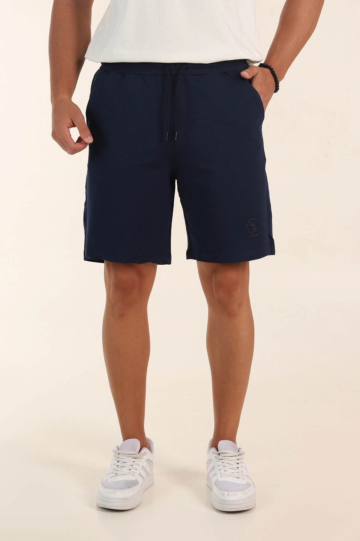 Lacivert Relaxed Fit İki İp Şardonsuz Kabartma Baskılı Erkek Şort 382184