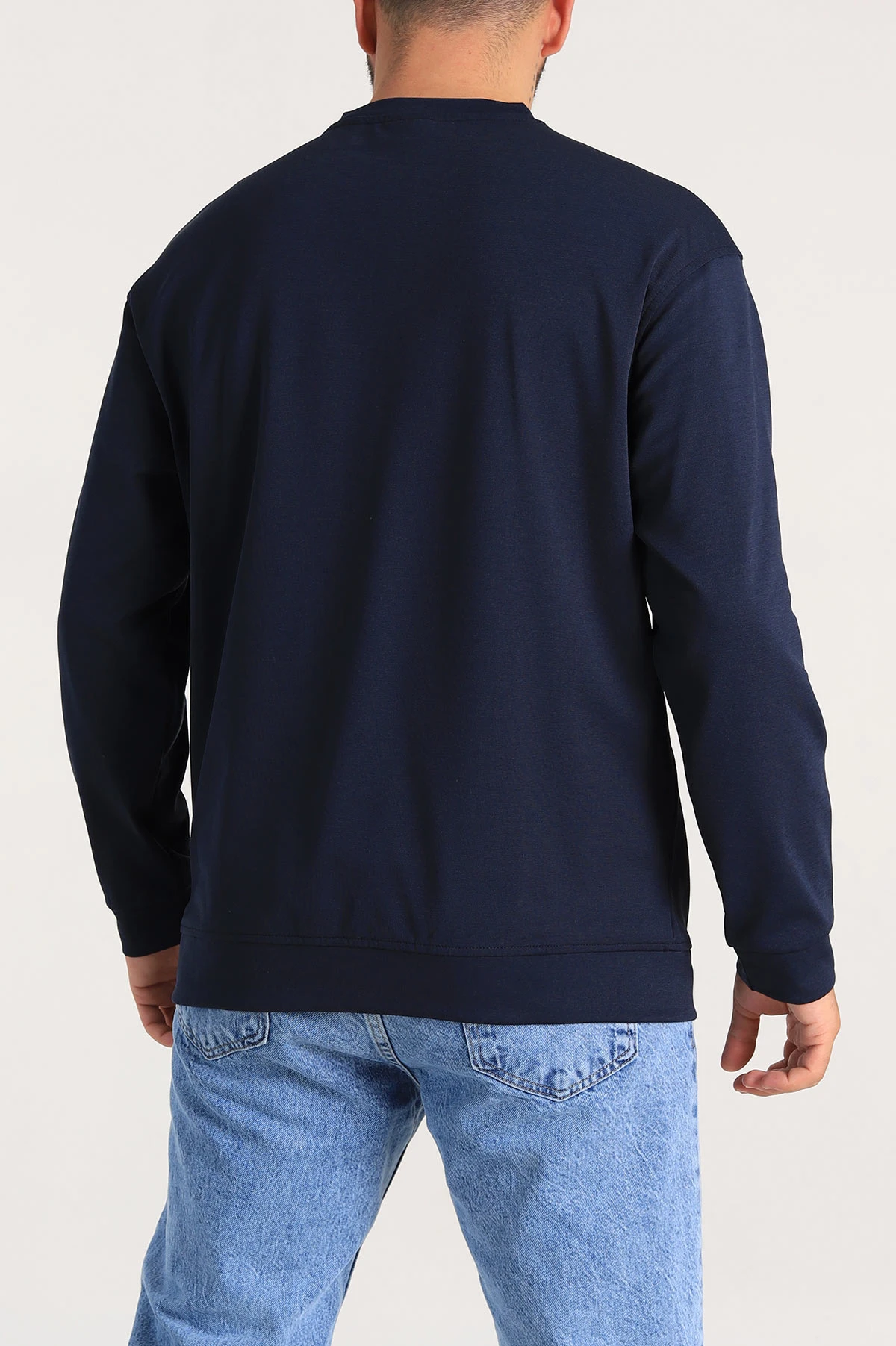 Lacivert Relaxed Fit Jakarlı Kabartma Yazı Detay Erkek Basic Sweatshirt 305383