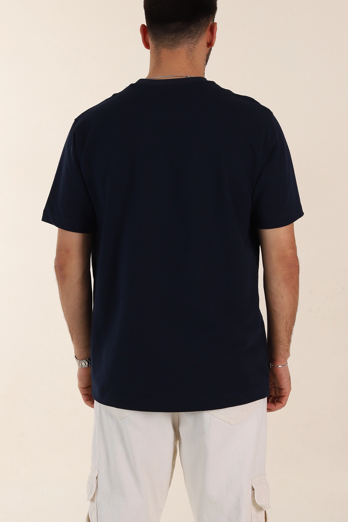 Lacivert Relaxed Fit Kabartma Yazı Detaylı Erkek Tişört 358494