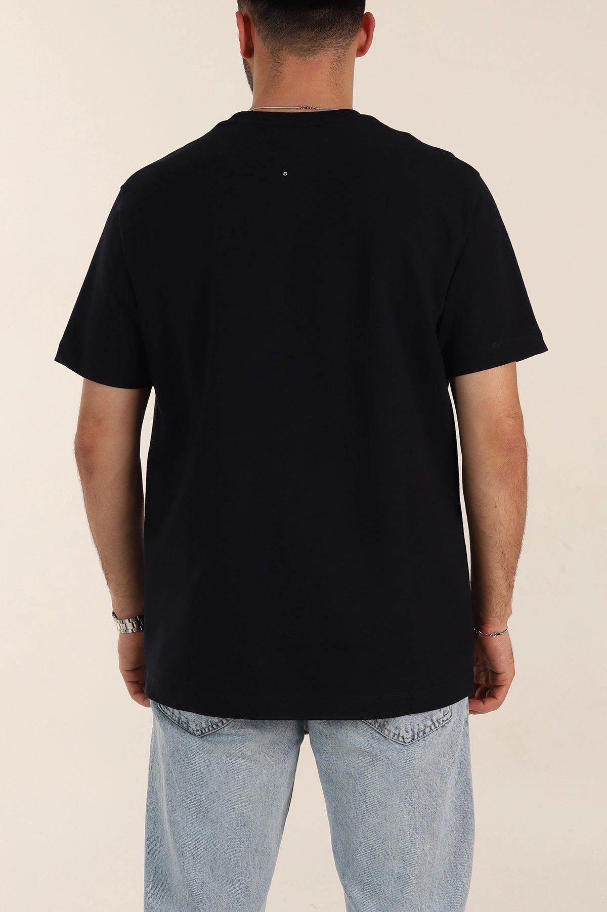 Lacivert Relaxed Fit Kabartma Yazı Detaylı Erkek Tişört 358504