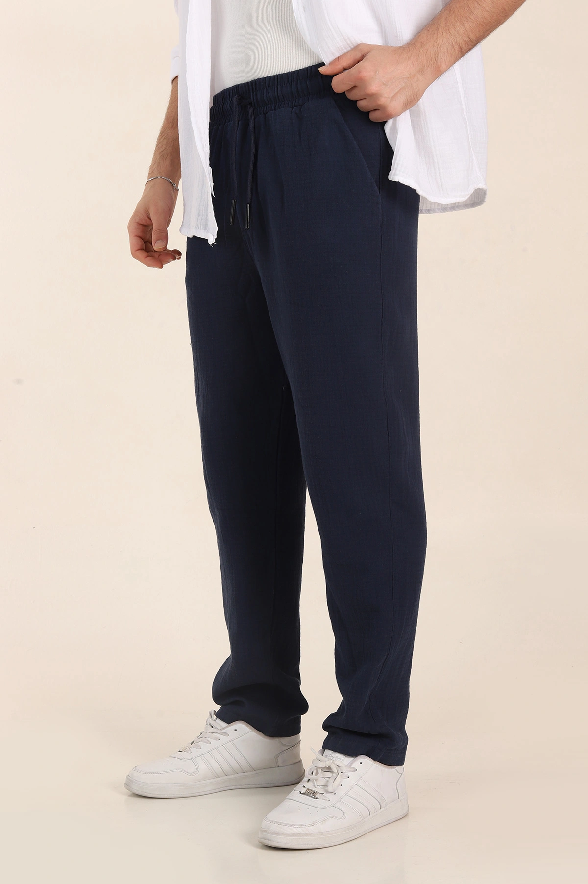 Lacivert Relaxed Fit Kalın Müslin Keten Erkek Jogger Eşofman Altı 354105