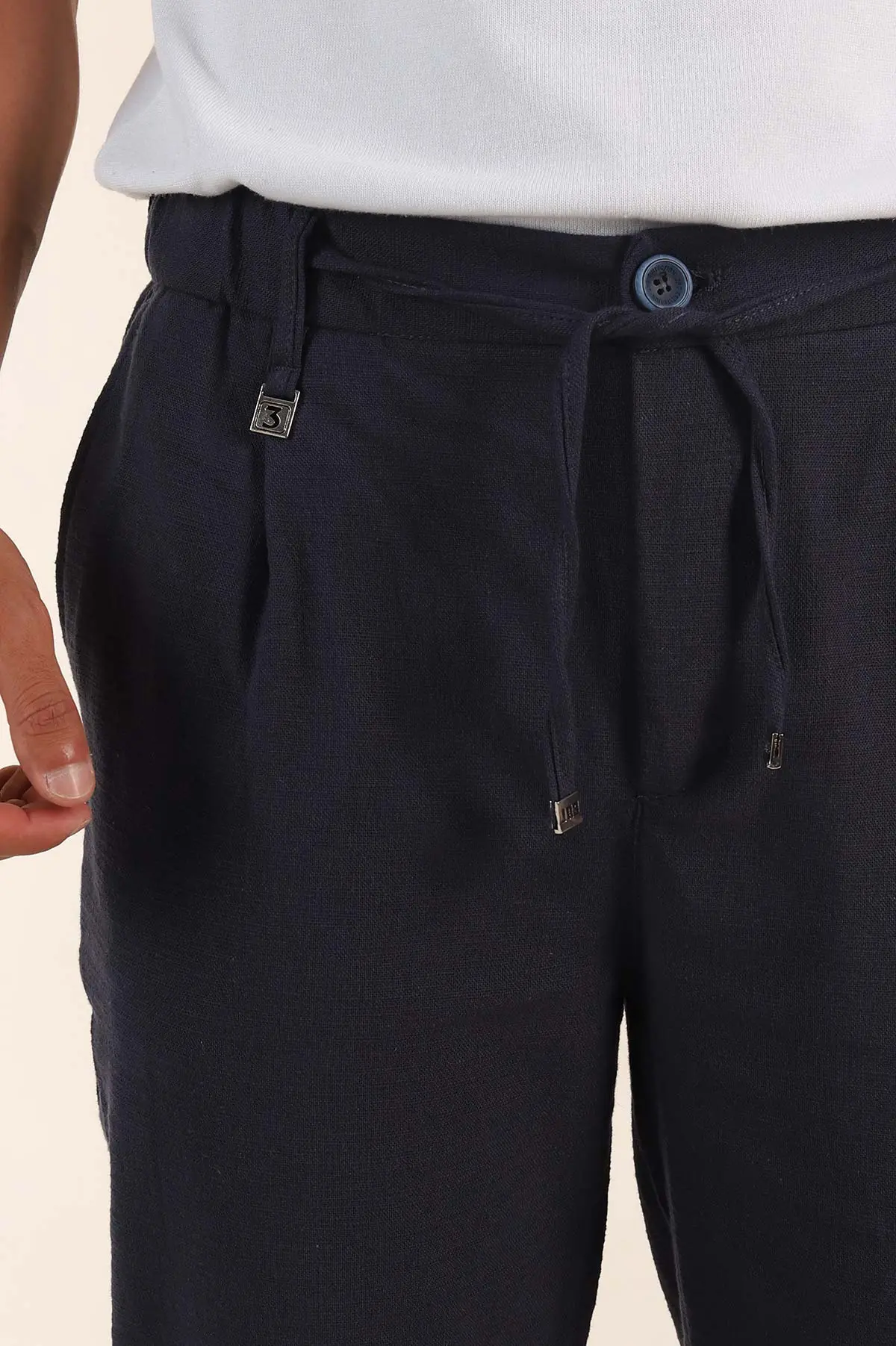 Lacivert Relaxed Fit Keten Bel Lastikli Erkek Jogger Pantolon 380883