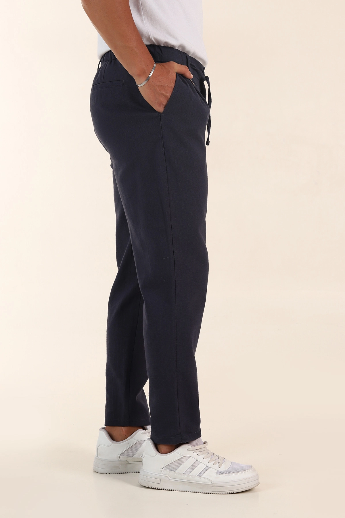 Lacivert Relaxed Fit Keten Bel Lastikli Erkek Jogger Pantolon 380883
