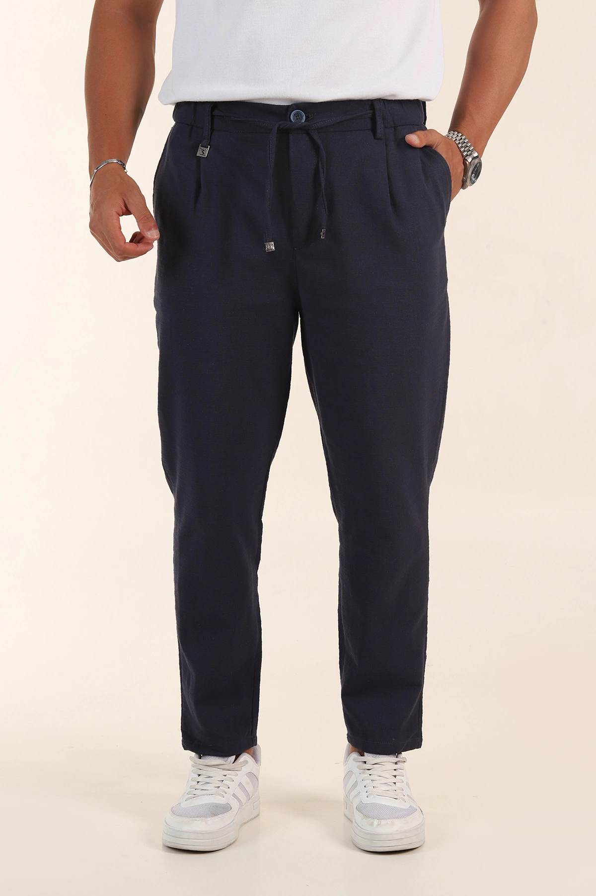 Lacivert Relaxed Fit Keten Bel Lastikli Erkek Jogger Pantolon 380883