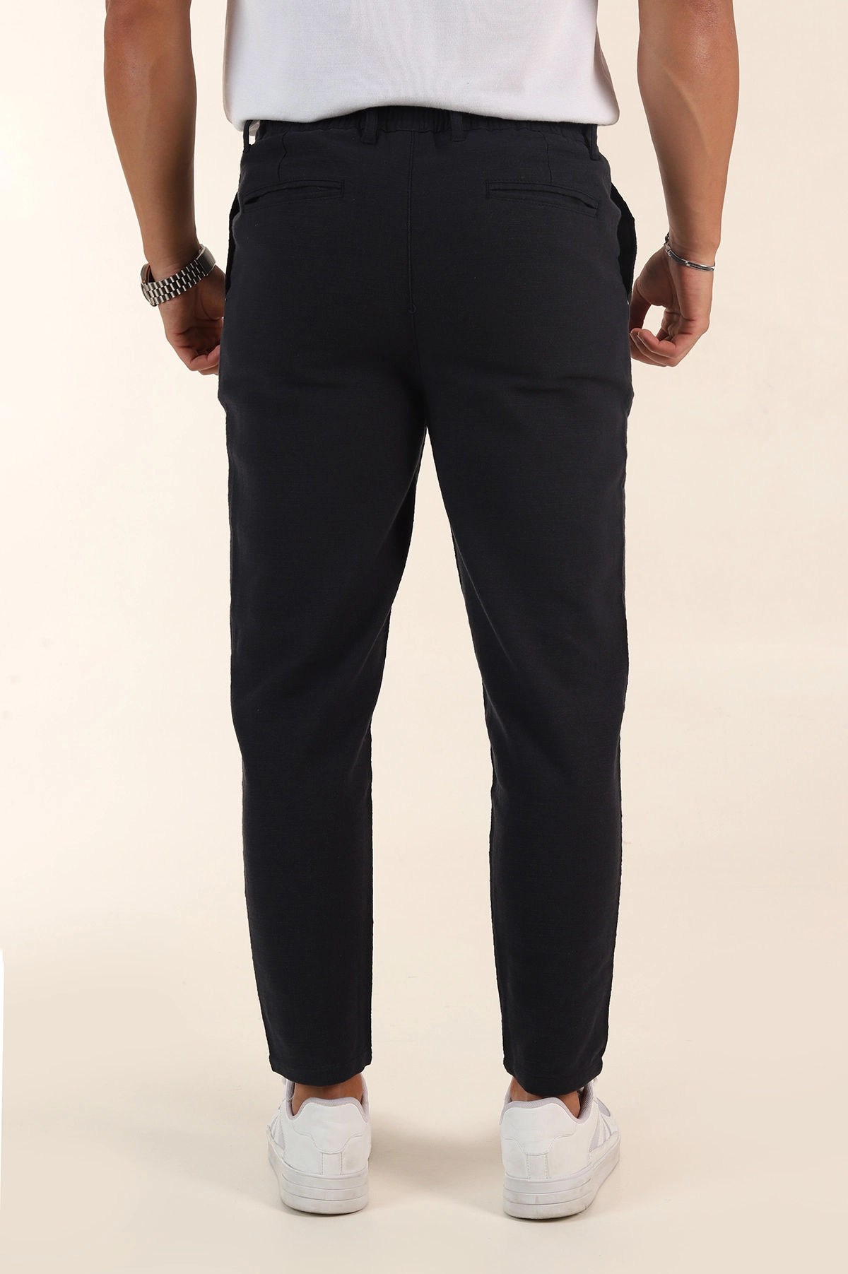 Lacivert Relaxed Fit Keten Bel Lastikli Erkek Jogger Pantolon 380914
