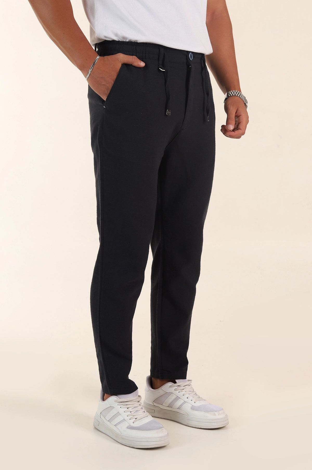 Lacivert Relaxed Fit Keten Bel Lastikli Erkek Jogger Pantolon 380914