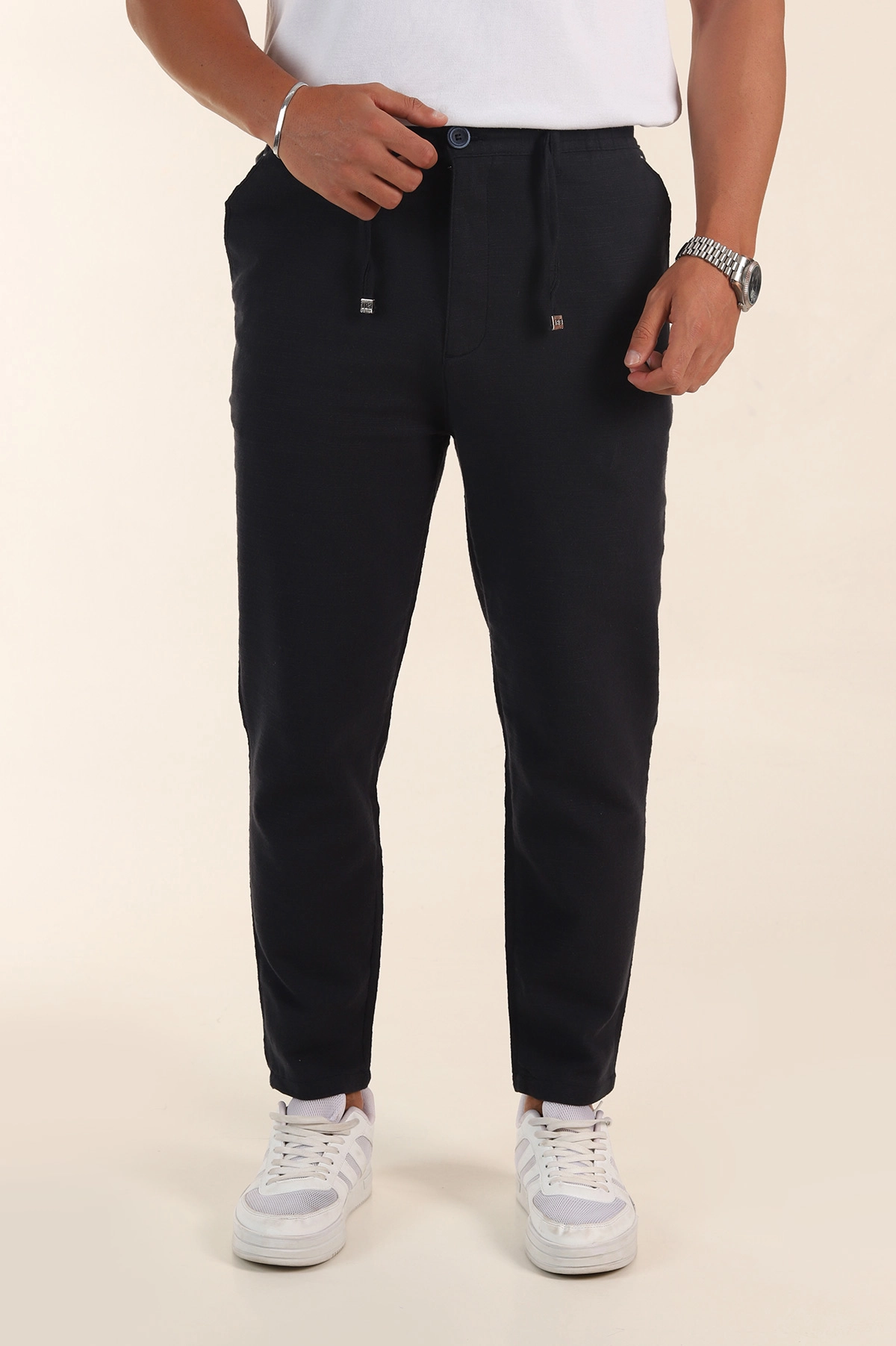 Lacivert Relaxed Fit Keten Bel Lastikli Erkek Jogger Pantolon 380914