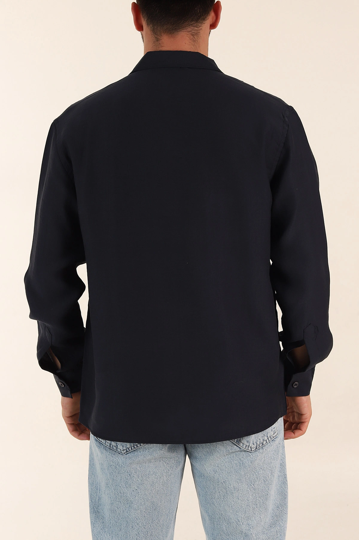 Lacivert Relaxed Fit Nefes Alan Lyocell Kumaş Uzun Kollu Erkek Gömlek 368617