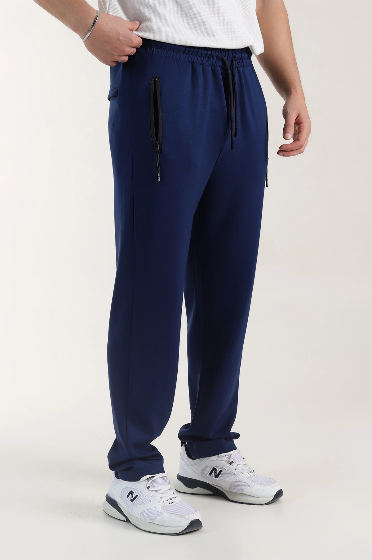 Lacivert Relaxed Fit Oysho Kumaş Fermuarlı Cepli Erkek Eşofman Altı 402205