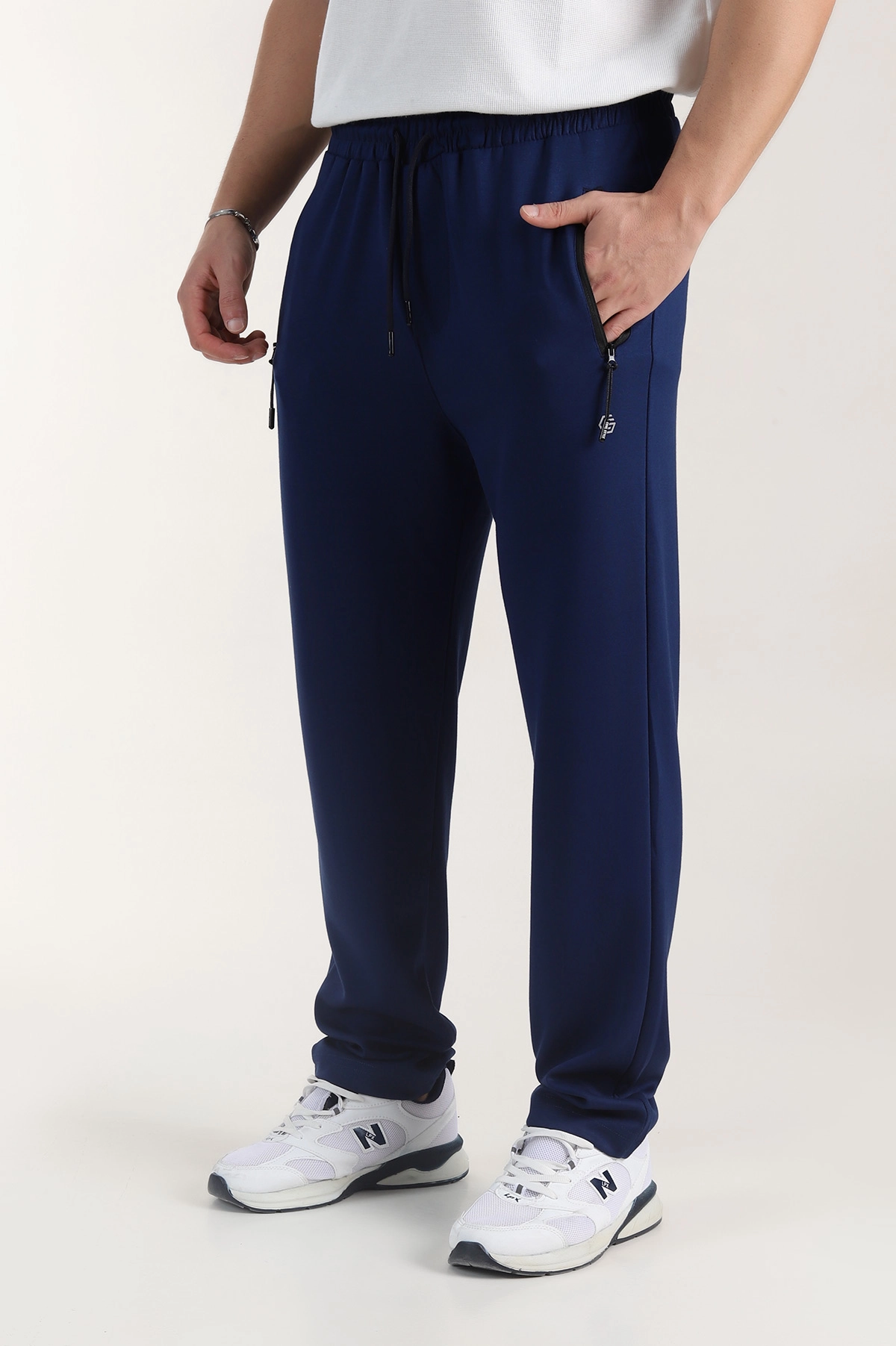 Lacivert Relaxed Fit Oysho Kumaş Fermuarlı Cepli Erkek Eşofman Altı 402205