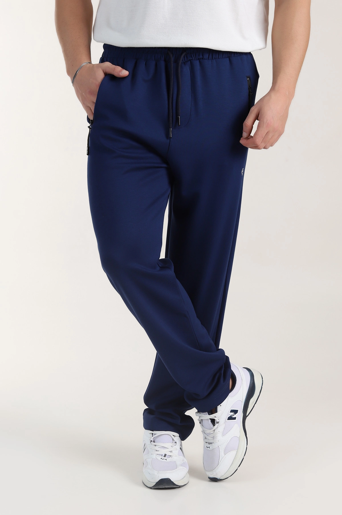 Lacivert Relaxed Fit Oysho Kumaş Fermuarlı Cepli Erkek Eşofman Altı 402205