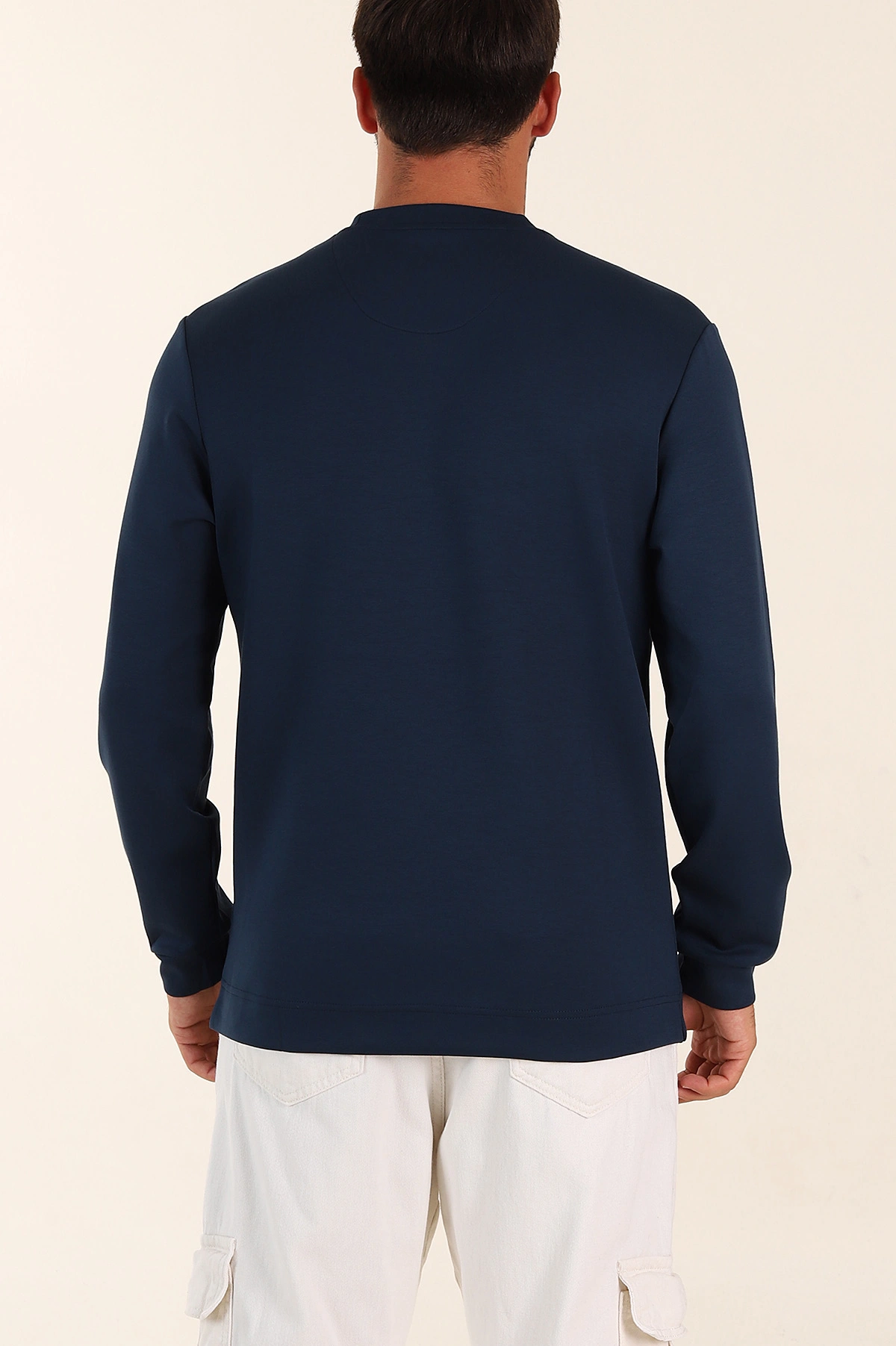 Lacivert Relaxed Fit Oysho Kumaş Kabartma Yazılı Erkek Sweatshirt 393292