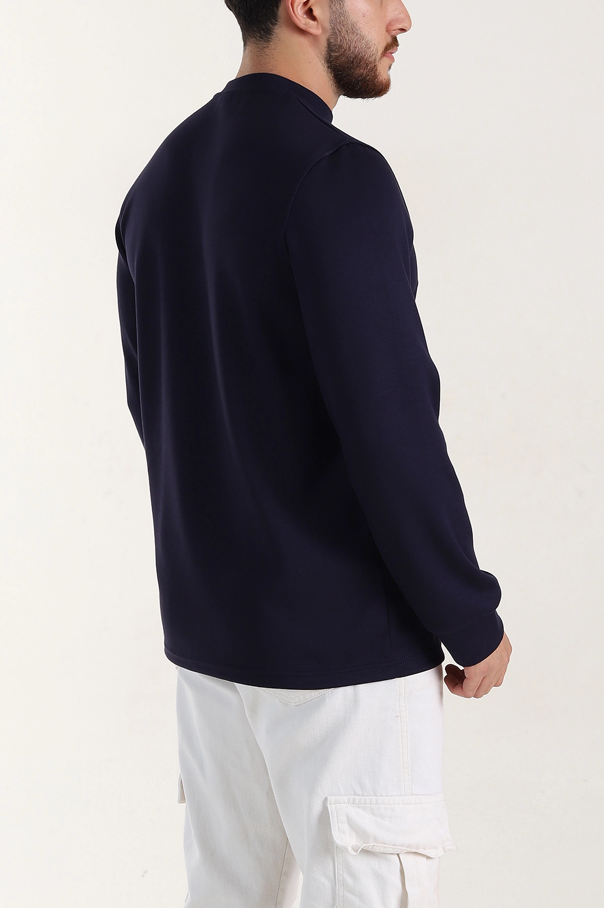 Lacivert Relaxed Fit Oysho Kumaş Kabartma Yazılı Erkek Sweatshirt 399530