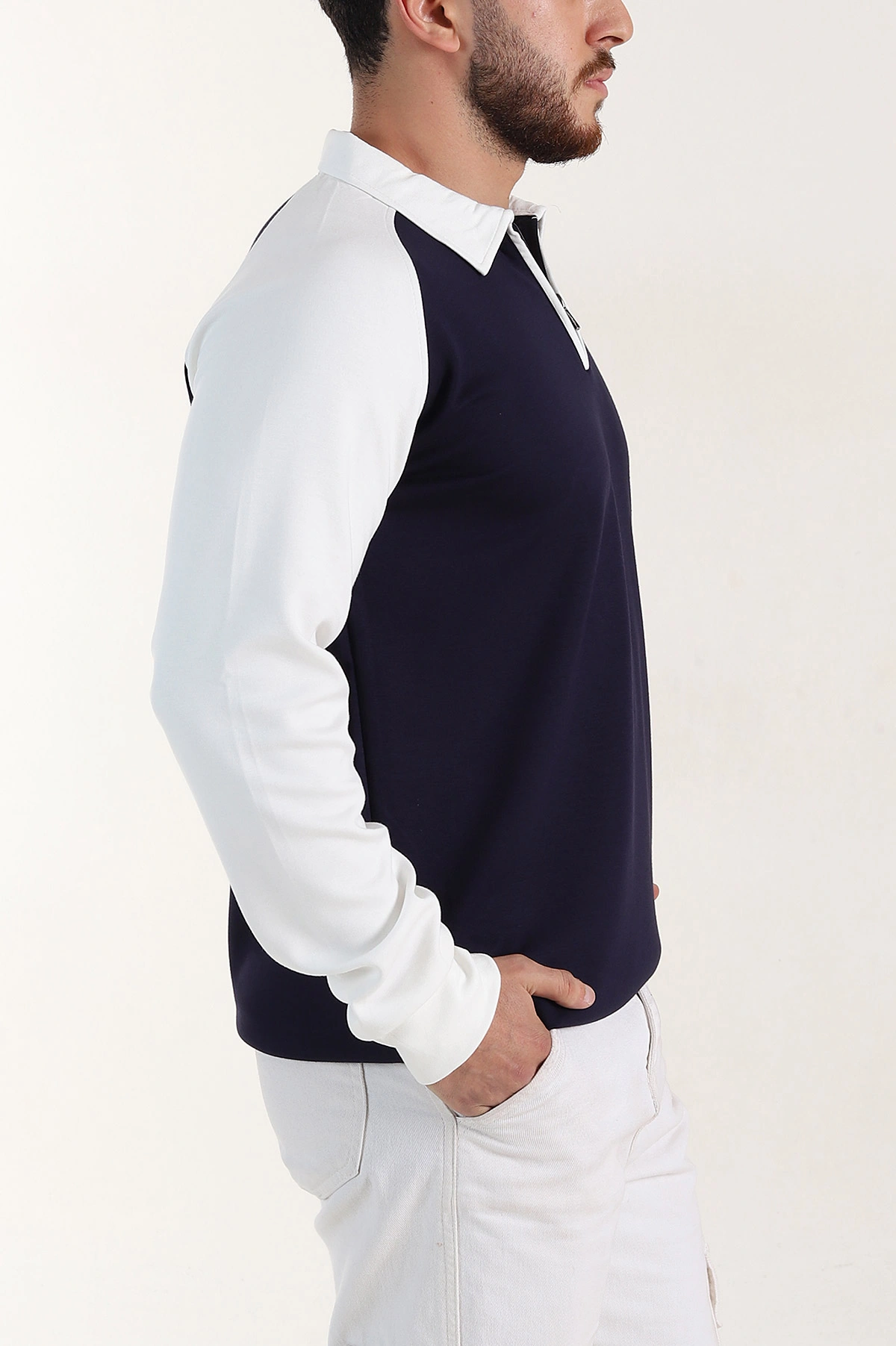 Lacivert Relaxed Fit Oysho Kumaş Reglan Kollu Erkek Sweatshirt 399577