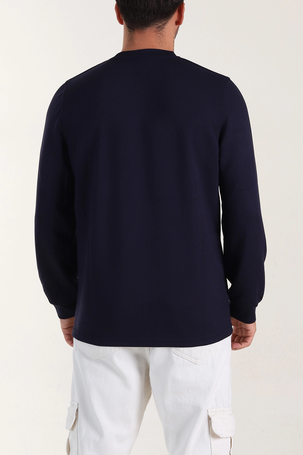 Lacivert Relaxed Fit Oysho Kumaş Yazı Detaylı Erkek Sweatshirt 399464