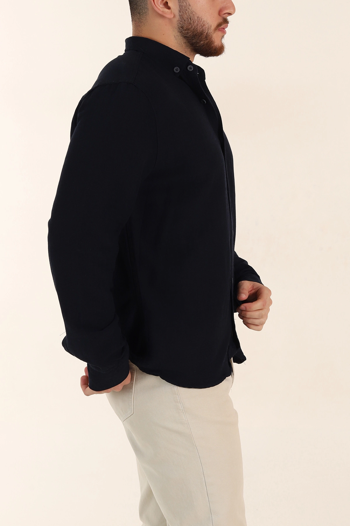 Lacivert Relaxed Fit Pamuk Ata Yaka Erkek Gömlek 363815