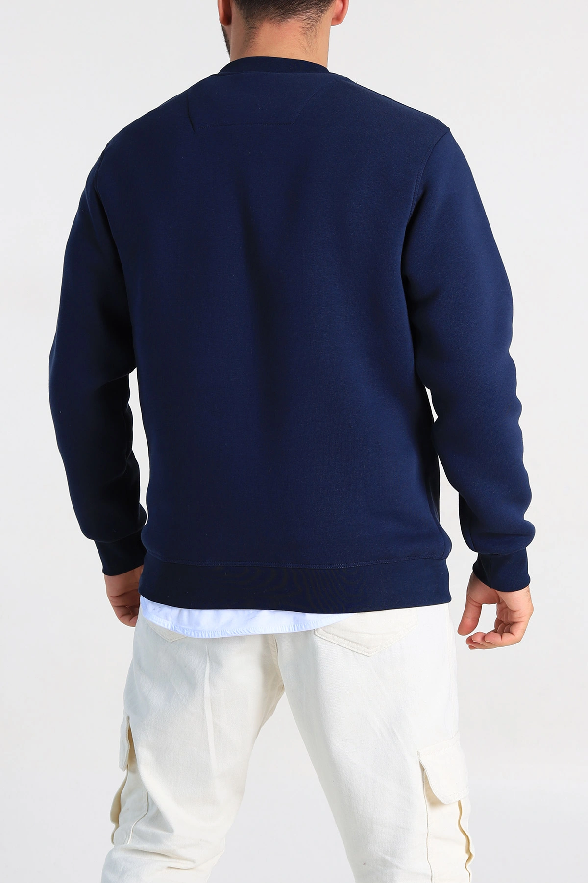 Lacivert Relaxed Fit Üç İp Şardonlu Baskılı Erkek Sweatshirt 309654