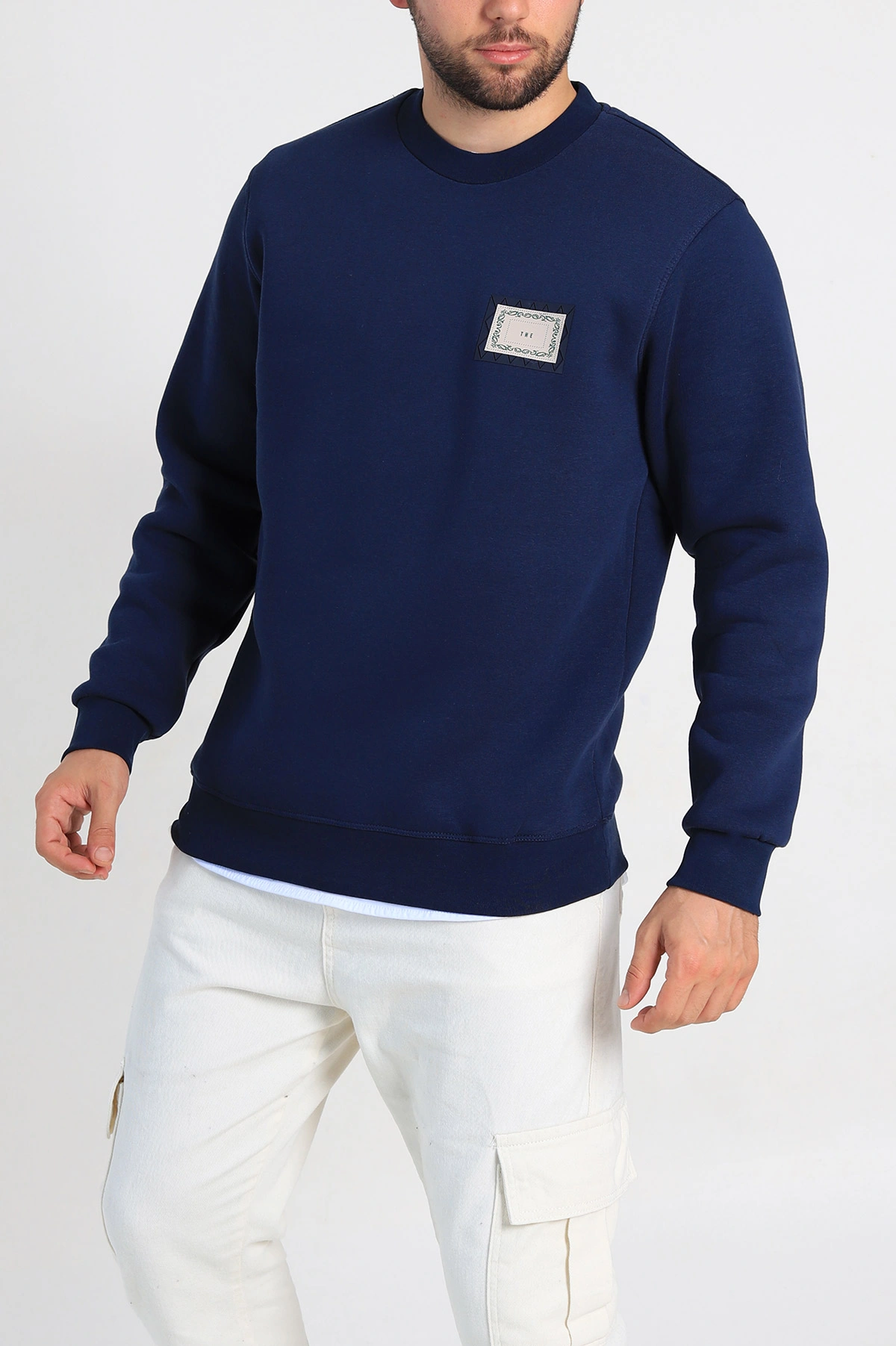 Lacivert Relaxed Fit Üç İp Şardonlu Baskılı Erkek Sweatshirt 309654