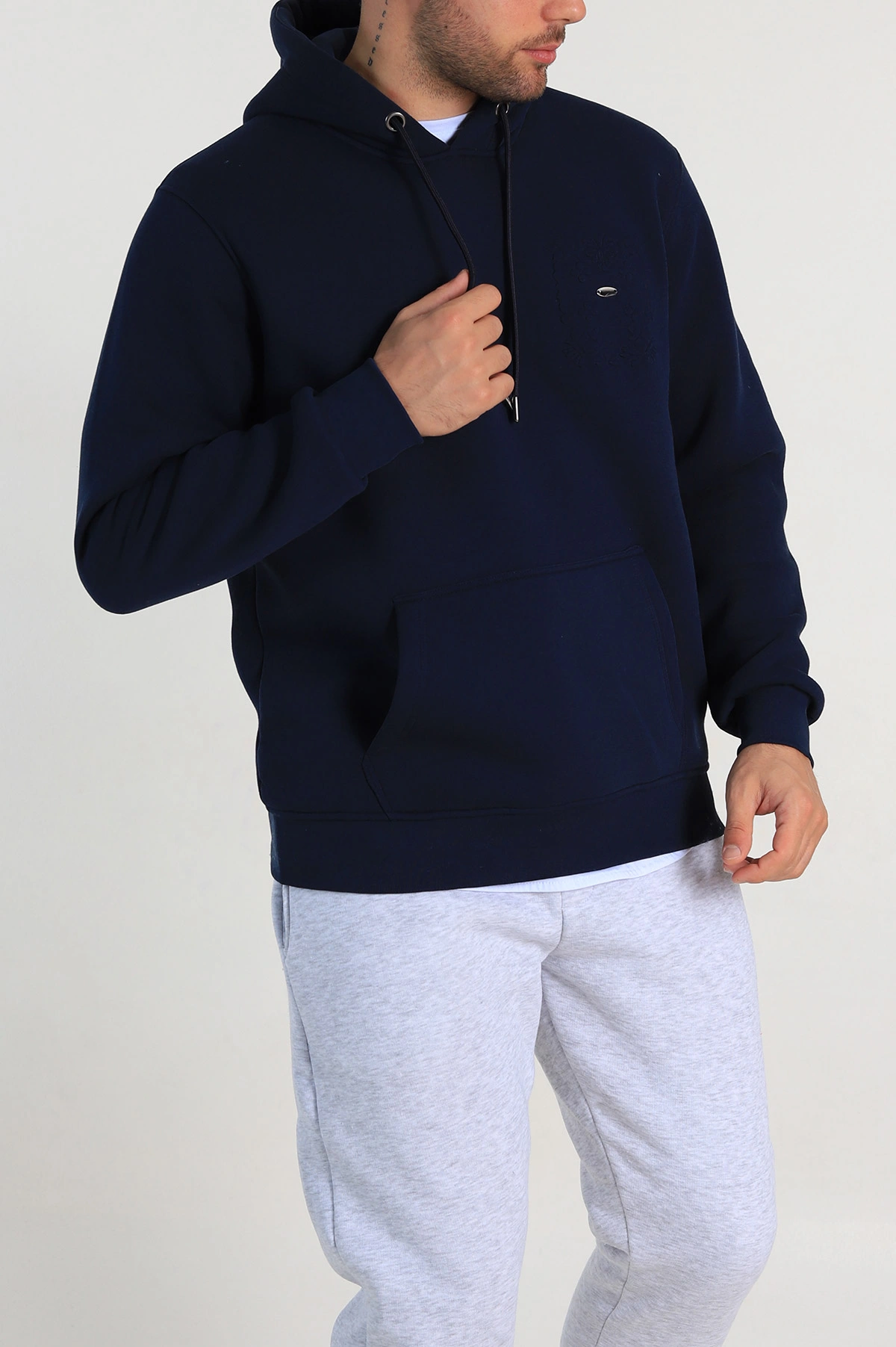Lacivert Relaxed Fit Üç İp Şardonlu Kabartma Detaylı Erkek Sweatshirt 311125