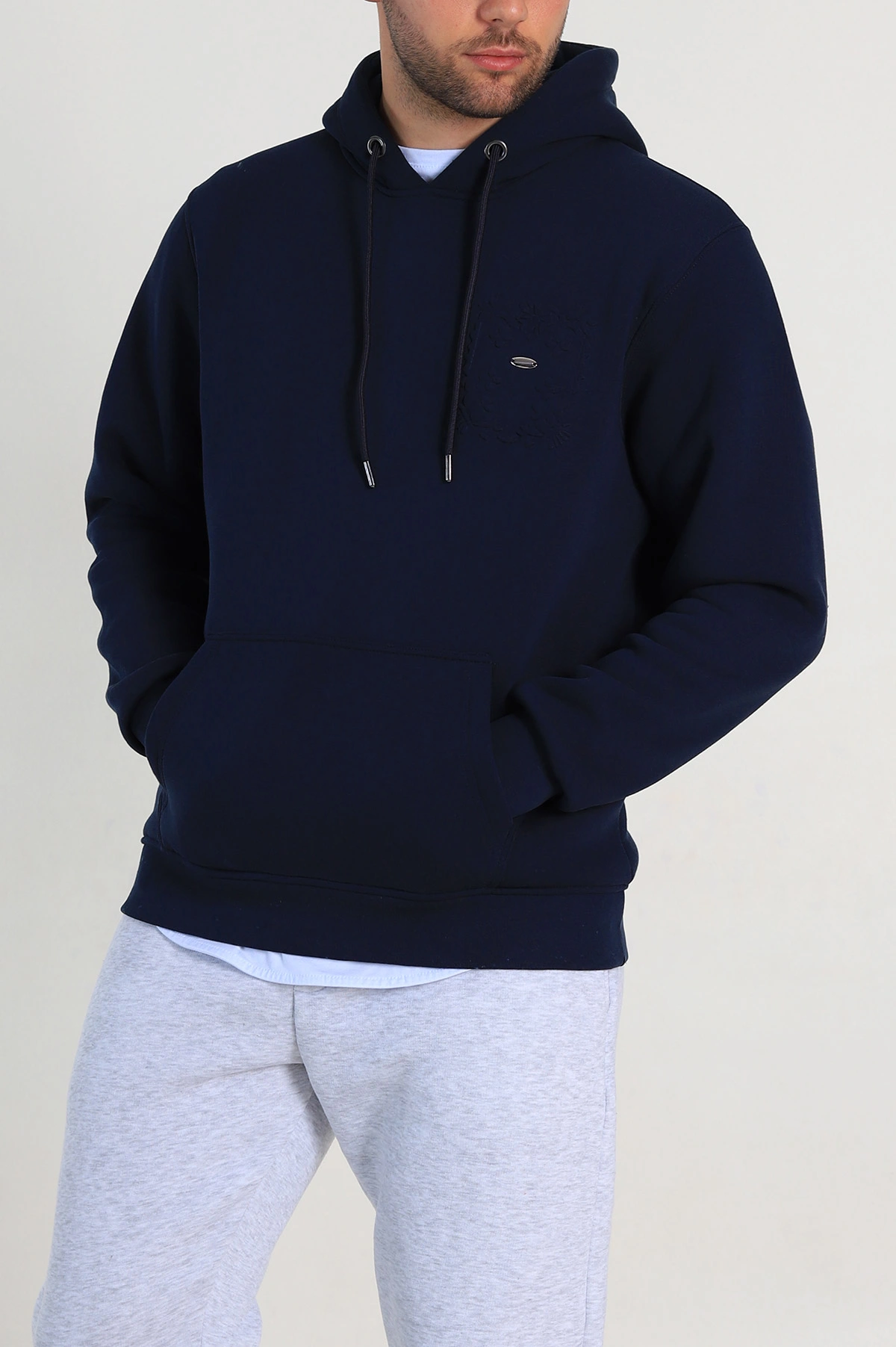 Lacivert Relaxed Fit Üç İp Şardonlu Kabartma Detaylı Erkek Sweatshirt 311125
