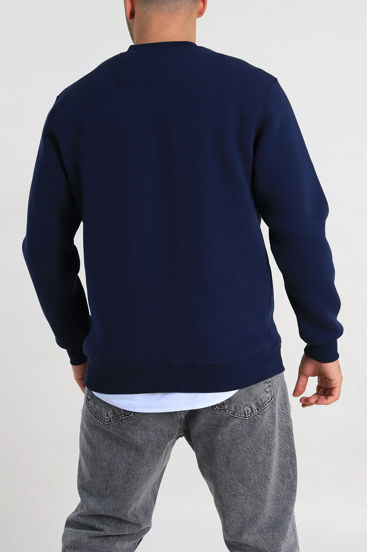 Lacivert Relaxed Fit Üç İp Şardonlu Kabartma Yazı Detay Erkek Sweatshirt 310406